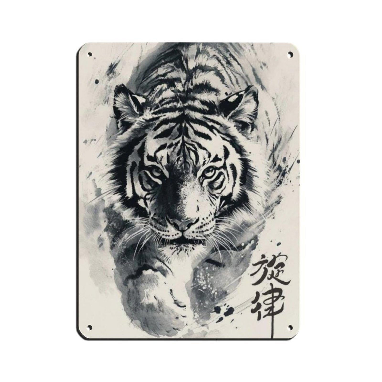 Lxwnze 30L X 40W Cm Bright Tiger Art Poster, Tin Sign Vintage Metal Pub Club Cafe Bar Home Wall Art Decoration Poster Retro 12X16inch(30X40cm)