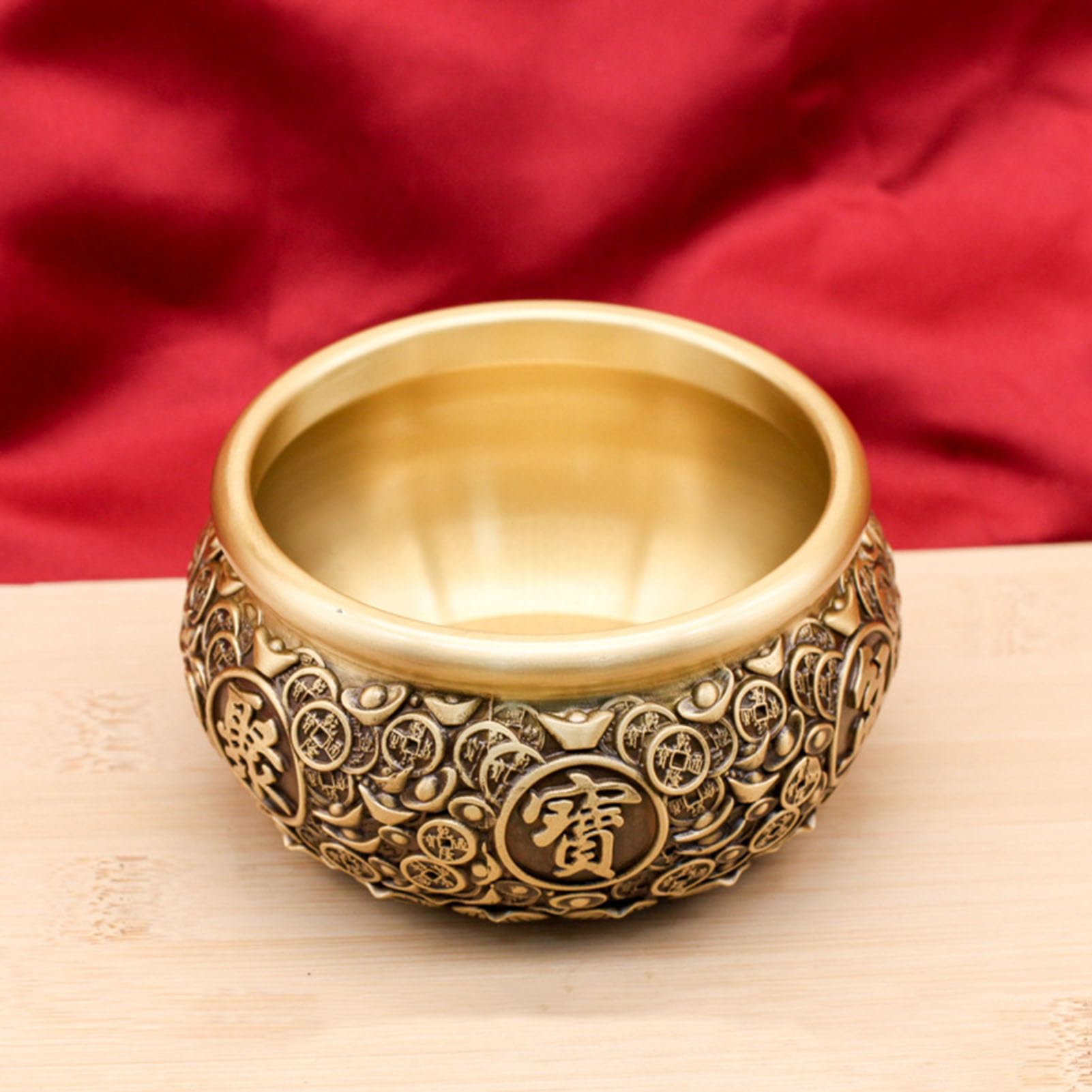 Mosiężna miska na pieniądze Feng Shui, podstawa wlewki do ołtarza narożnego bogactwa, biurko, dom, dekoracje Feng Shui, przyciąga codzienną fortunę,15CM