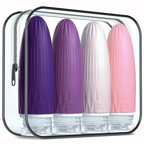 Gemice Botellas de viaje para artículos de tocador, artículos esenciales de viaje recargables a prueba de fugas, tamaño de viaje, 3 onzas, aprobados