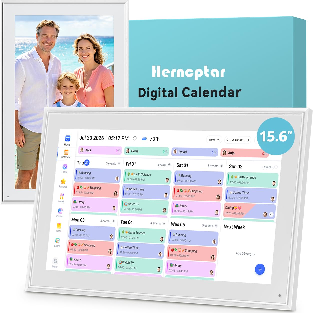Herncptar 15.6-Inch Digital Calendar & Chore Chart, Smart Touchscreen Electronic Calendar, Wi-Fi Family Organiser for Wall or Desk, Meal Planner, To-Do Lists and Photo Display