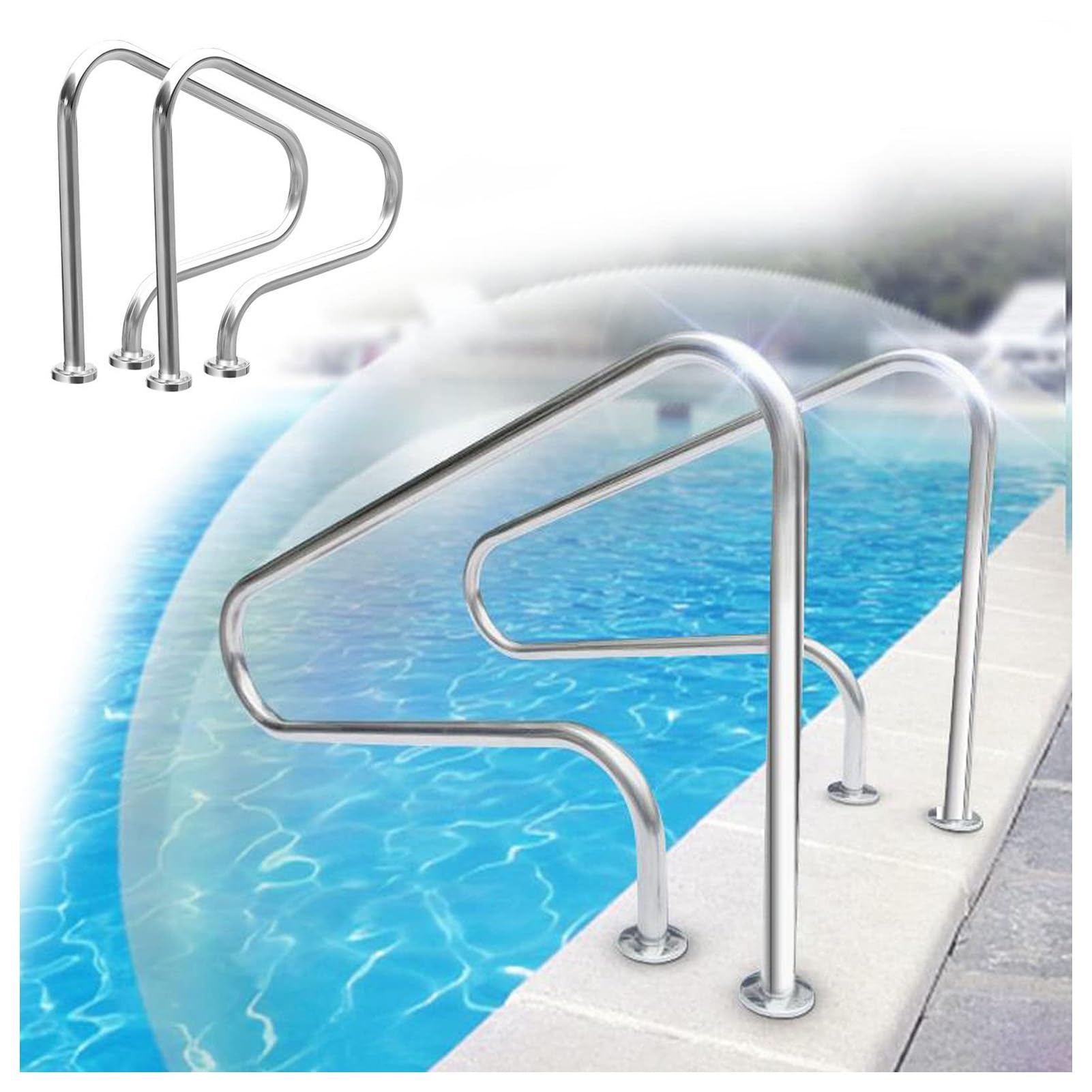 Rampe d'escalier de piscine hors sol en inox 304 haute finition esthétique