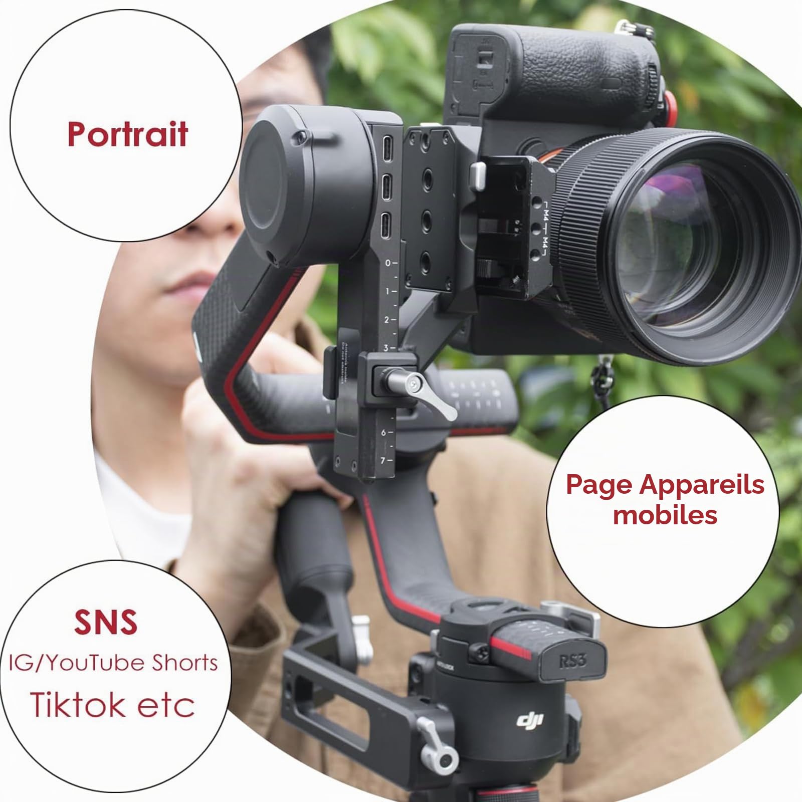 DF DIGITALFOTO RS3 Portrait, Support de Caméra Vertical RS3 2e Génération Amélioré, Compatible avec DJI Ronin RS2/RS3/RS3Pro, pour la Prise de Vue sur Les Réseaux Sociaux (IG, Youtube Shorts, Reels