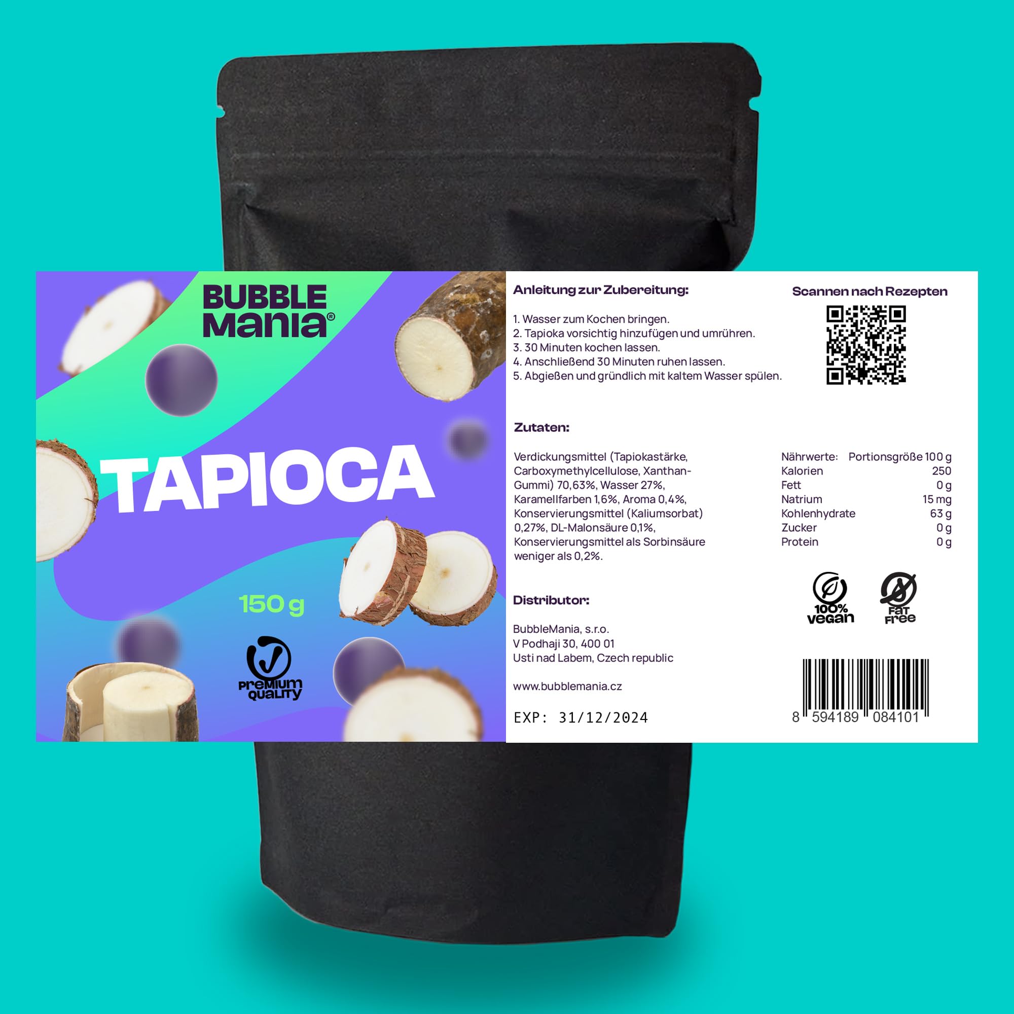 Bubble Mania Popping Boba Burbujas de frutas para Bubble tea/Té de burbujas - Paquete de 4 perlas de Tapioca que revientan frutas - Listo para comer (Fresa, Mango, Maracuyá, Manzana)