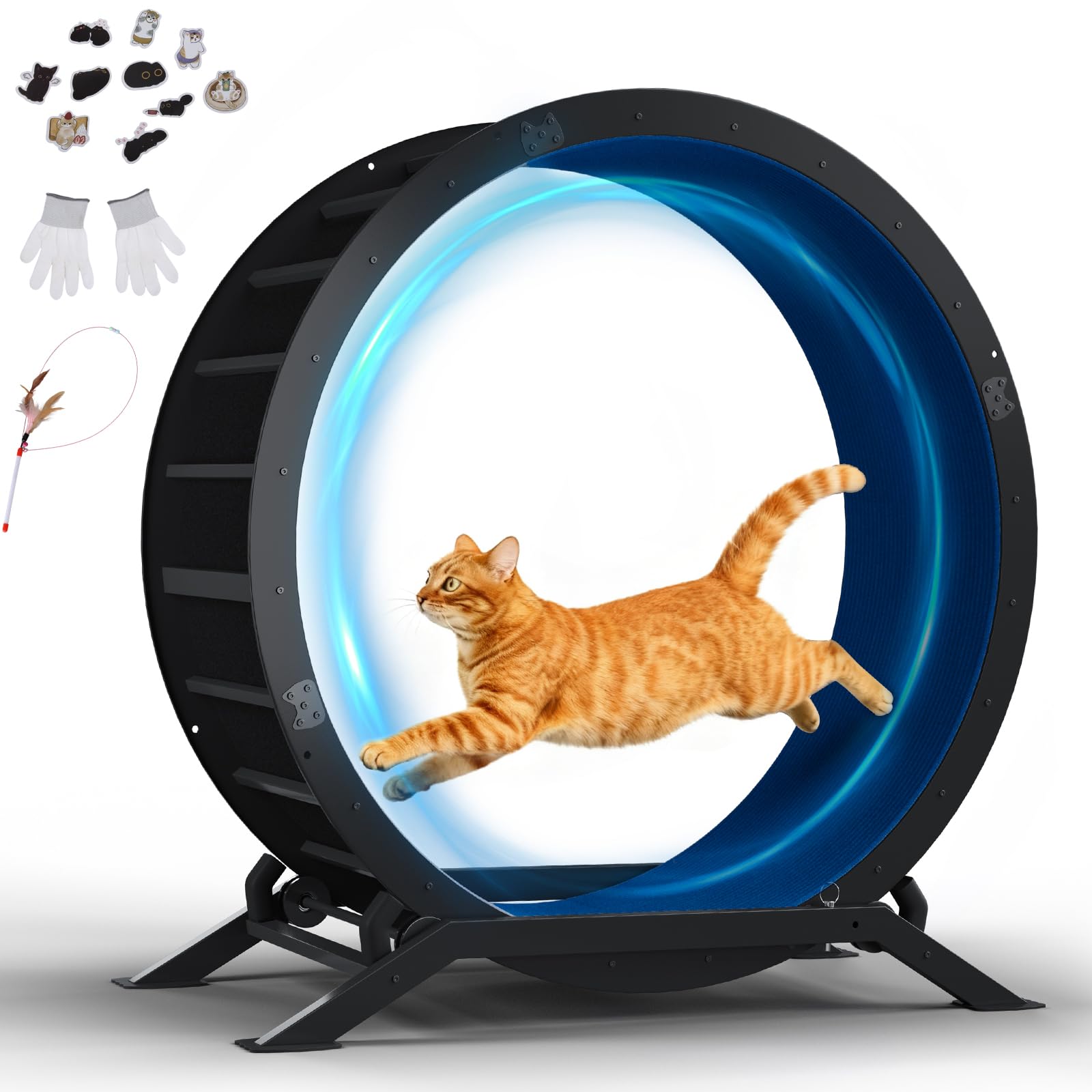 GTPLAYER Cat Wheel 90 cm Metal Large Cats Exercise Running Wheel for Indoor Cats with Teaser Removable Carpet Cat Treadmill