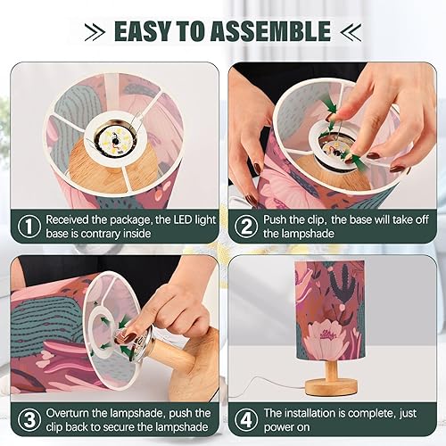 Miniatura 4 de FRODOTGV Colorful Plant on Pink Background Bedside Lamps Bed Lamp Cylinder Night Light for Kids Dresser Room Indoor Nightstand Lights Table Lamps