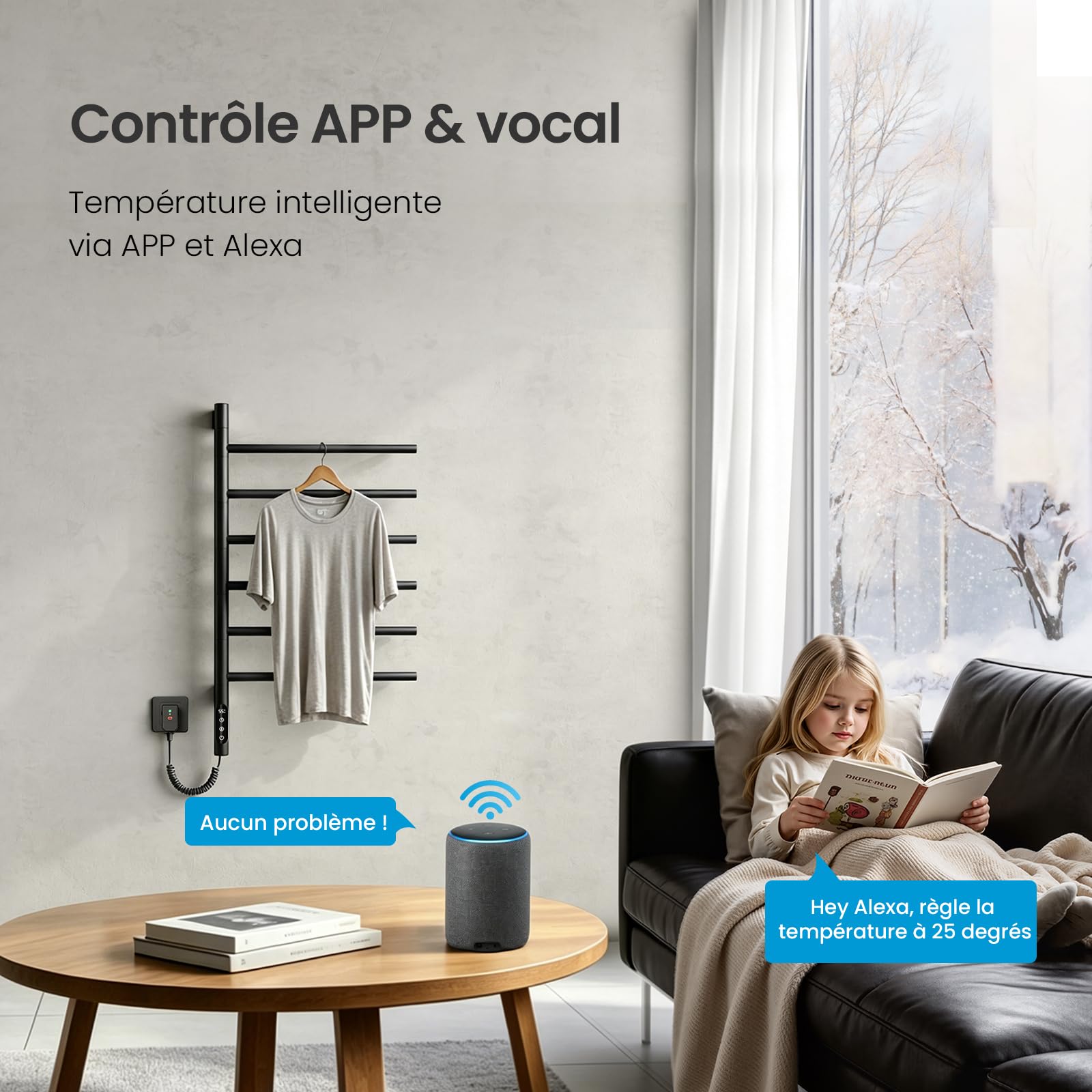 Heilmetz 78x45 mm Sèche-Serviette Électrique 180° Rotatif 135W, Chauffage Salle de Bain WiFi Intelligent avec APP & Commande Vocale, Chauffage à Fibre de Carbone, 30-70℃, Minuterie 1-24h, Noir