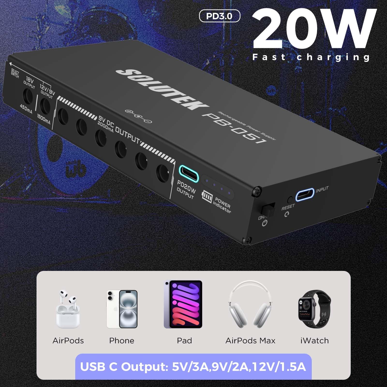 Fuente de alimentación de pedal de guitarra recargable 12800 10 salidas de alta corriente 2000 mA 9 V 12 V 18 V 5 V para pedal, tambor electrónico, teclado, mezclador... | Conveniente potencia