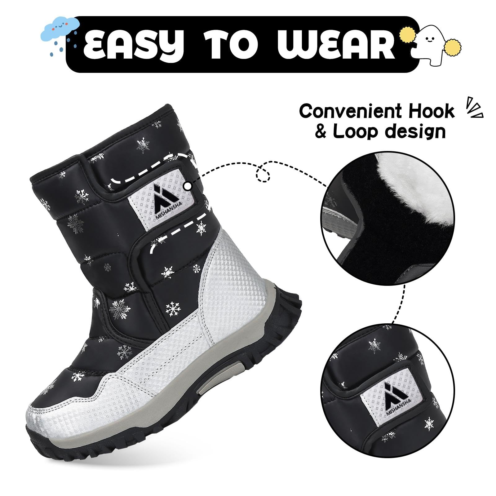 Mishansha Bambini Stivali da Neve Ragazze Caldo Fodera Stivaletti Invernali Ragazzi Scarpe Comodo Antiscivolo