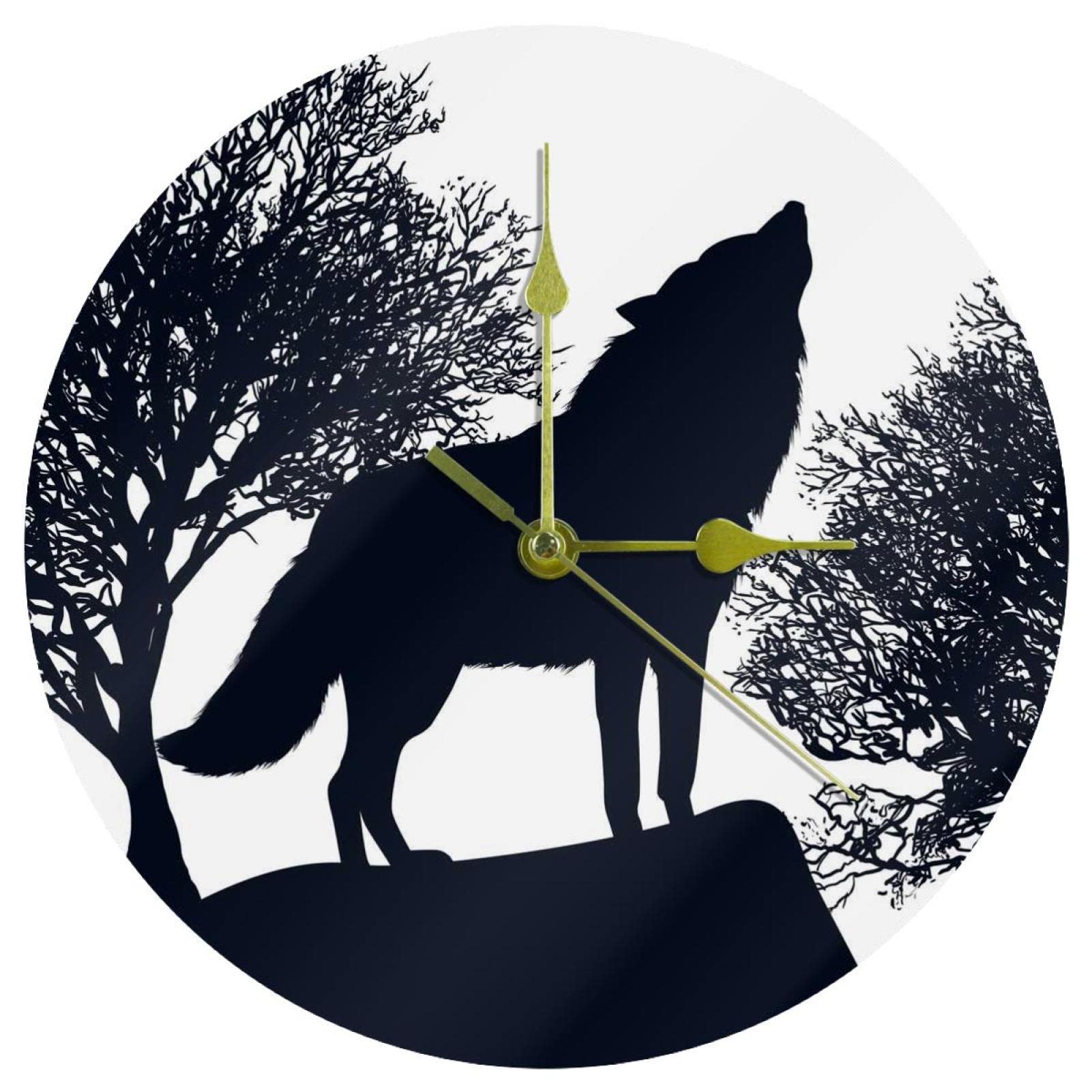 Horloge murale loup silencieuse au design rond sans tic-tac pour decorer votre salon avec style