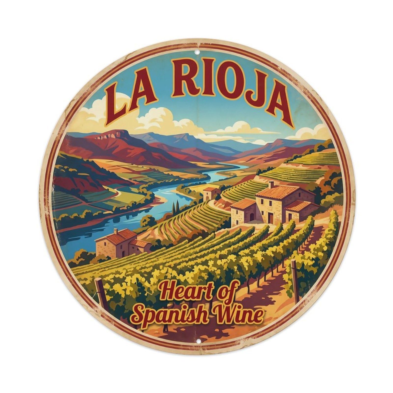 Odgynaw 8X8inch(20X20cm) Vintage Travel Rioja Vineyards Spain Metal Tin Sign
