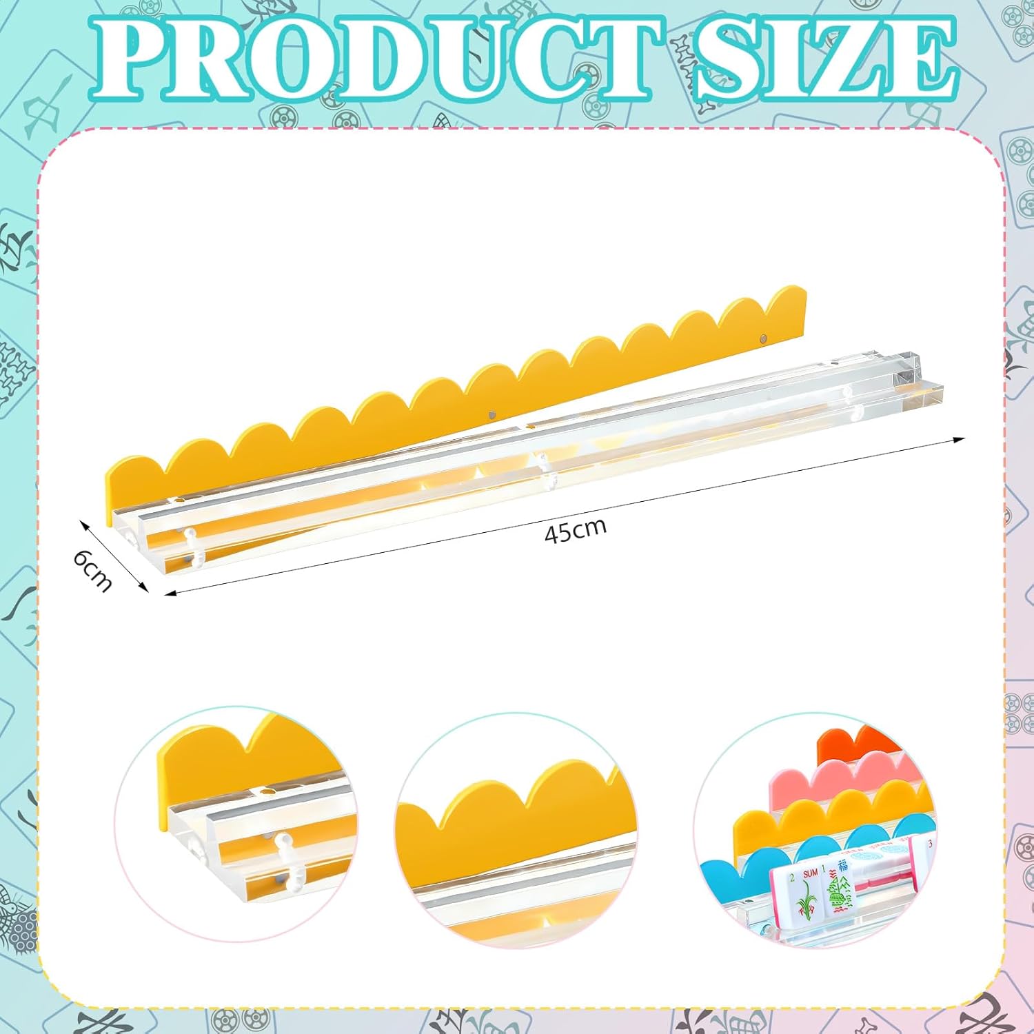 4 Pack Mahjong Tile Rack & Pusher Set, Acrylic All-in-one Holders, Magnetic Mahjong Racks for Organizing Tiles, Easy to Use for Home Game Nights(Scalloped Edge,Multicolored)