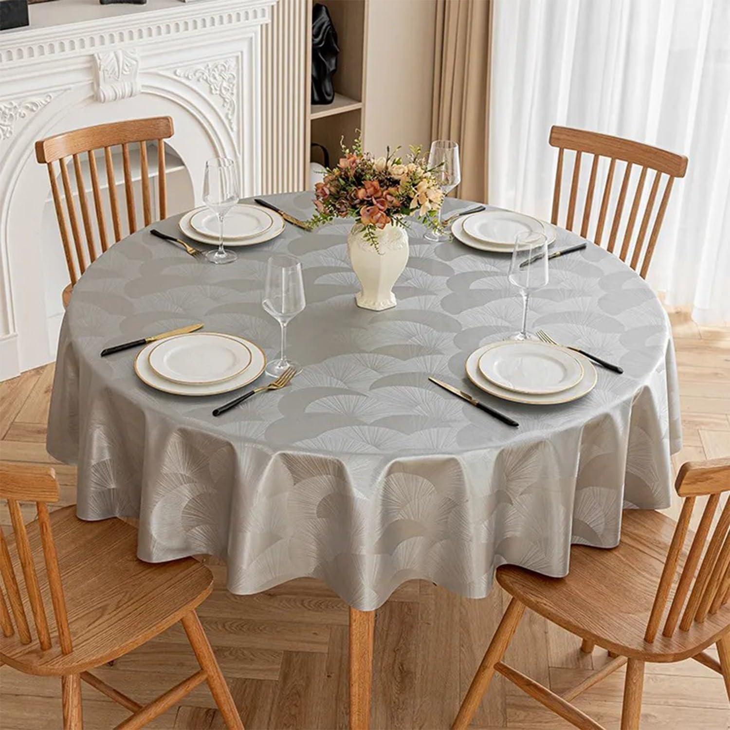 JuanNest Jacquard Round Table Cloth,Outdoor Dining Table Cloth,Design Waterproof Antiwrinkle Spillproof Heavy Weight Soft Tablecloths for Circular Table Cover and Kitchen Dinning Tabletop C,200CM