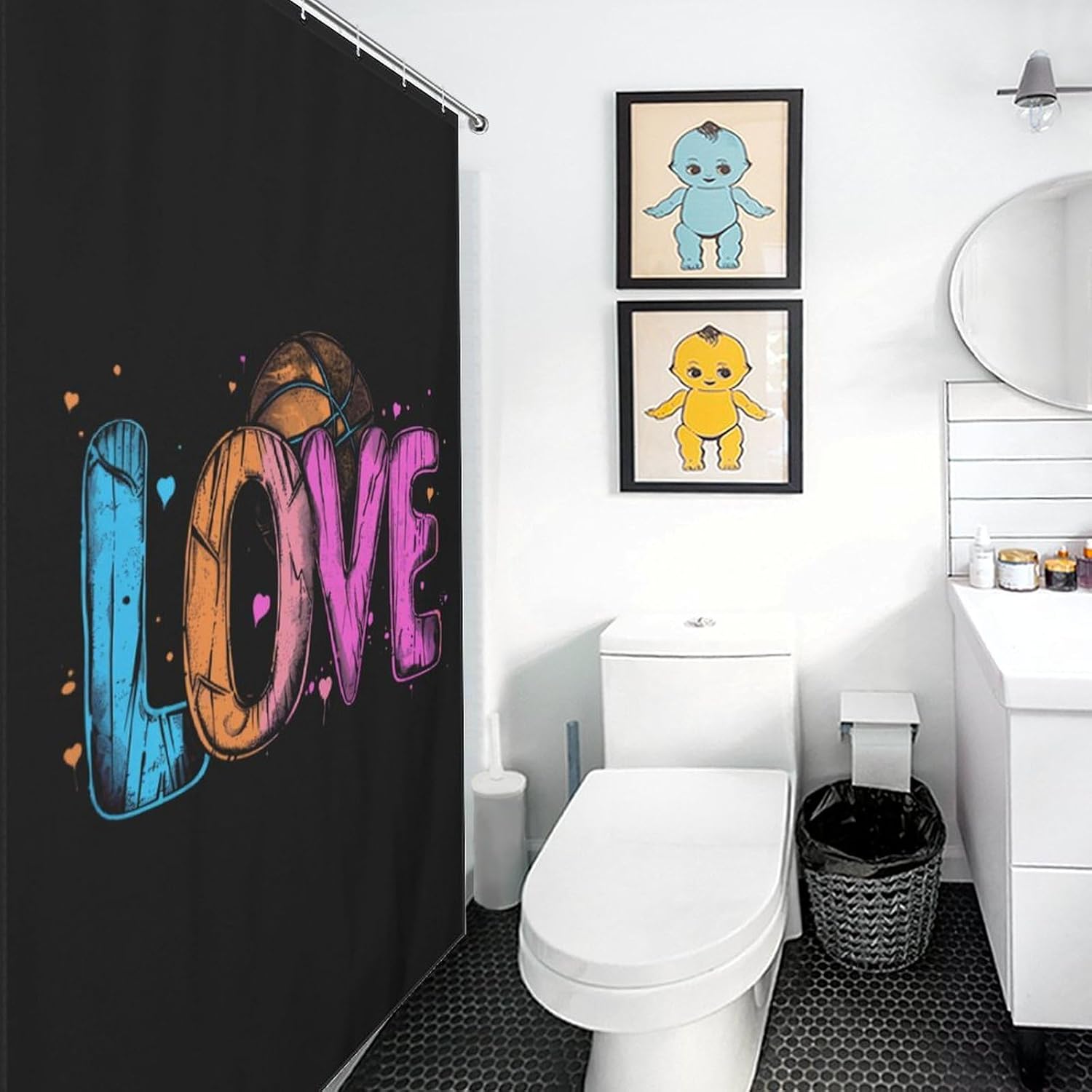 Love Basketball Gift Funny Shower Curtains Washable Bath Curtain Liner with Hooks for Bathroom Bath Tubs 48x72Inch（122x183cm）