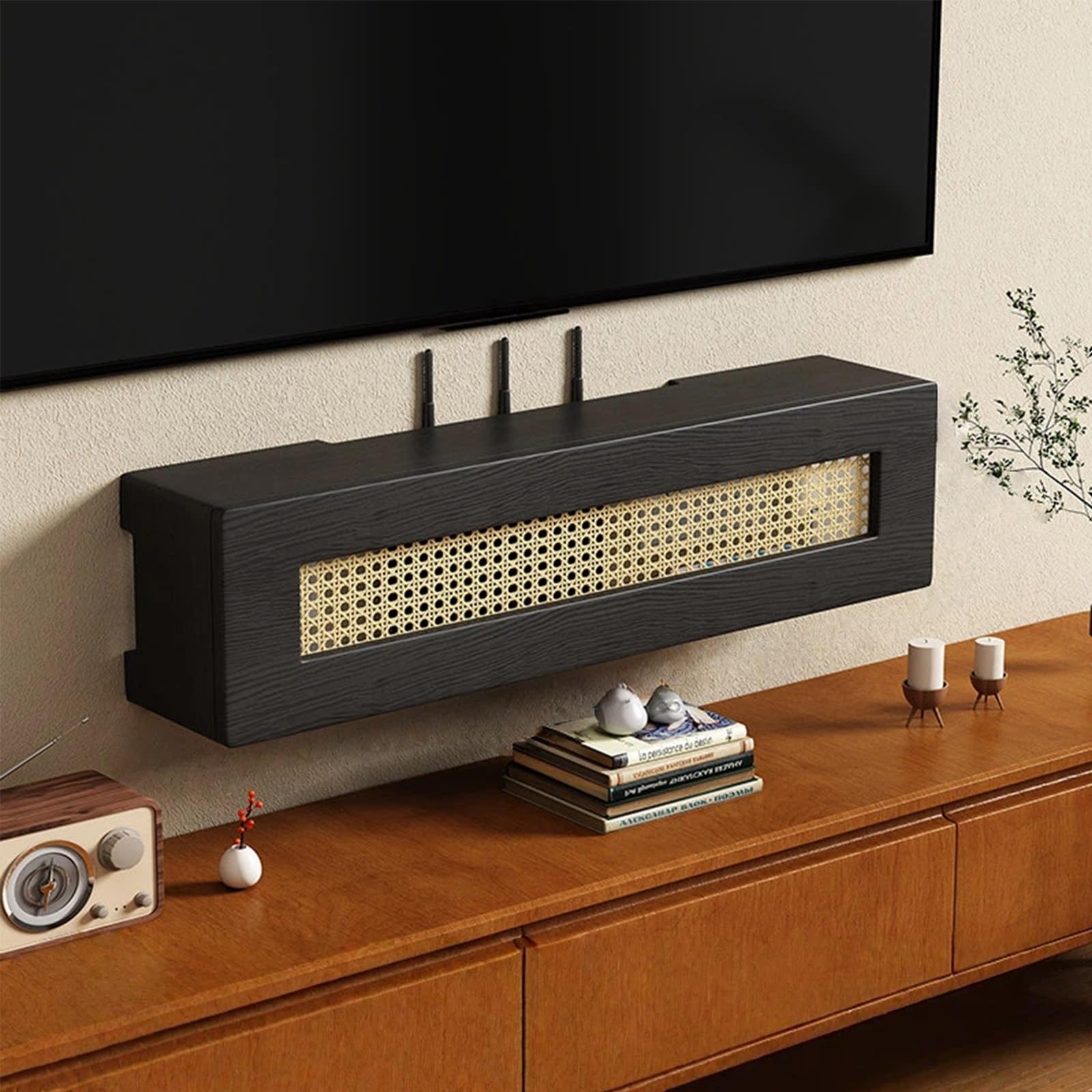 Caja de módem de ratán negro de 100cm para regletas de hogar 1