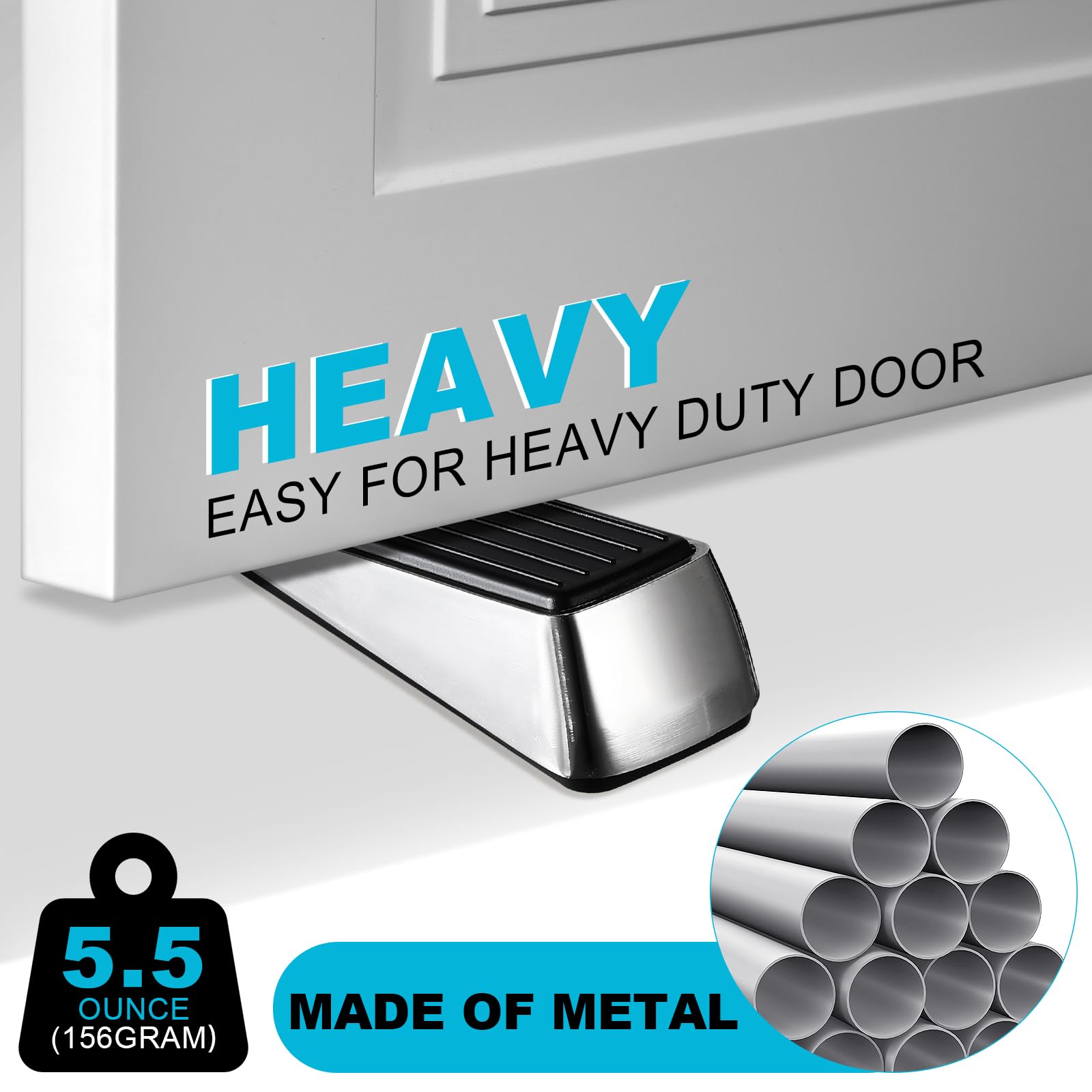 Kigley 10 Stück Metall-Türstopper Heavy Duty Türstopper Keil Gummi Türstopper für Tür Boden Teppich Fliesen Beton Holzboden (gebürstetes Silber)