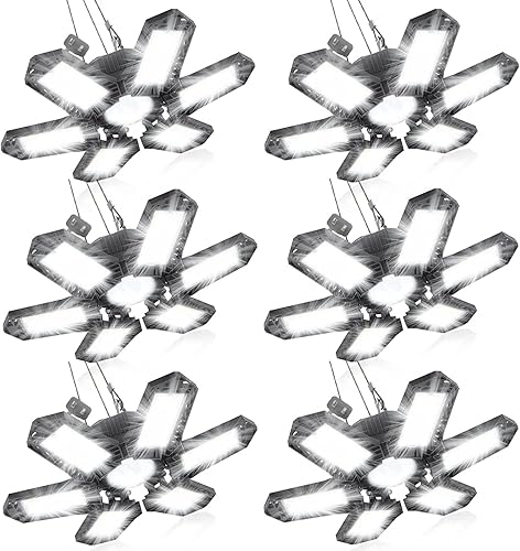 Miniatura 1 de SEOBIOG Paquete de 6 luces LED de garaje, 200 W, 20000 lúmenes, luz LED enlazable de 6500 K con 6+1 paneles deformables para garaje, almacén,