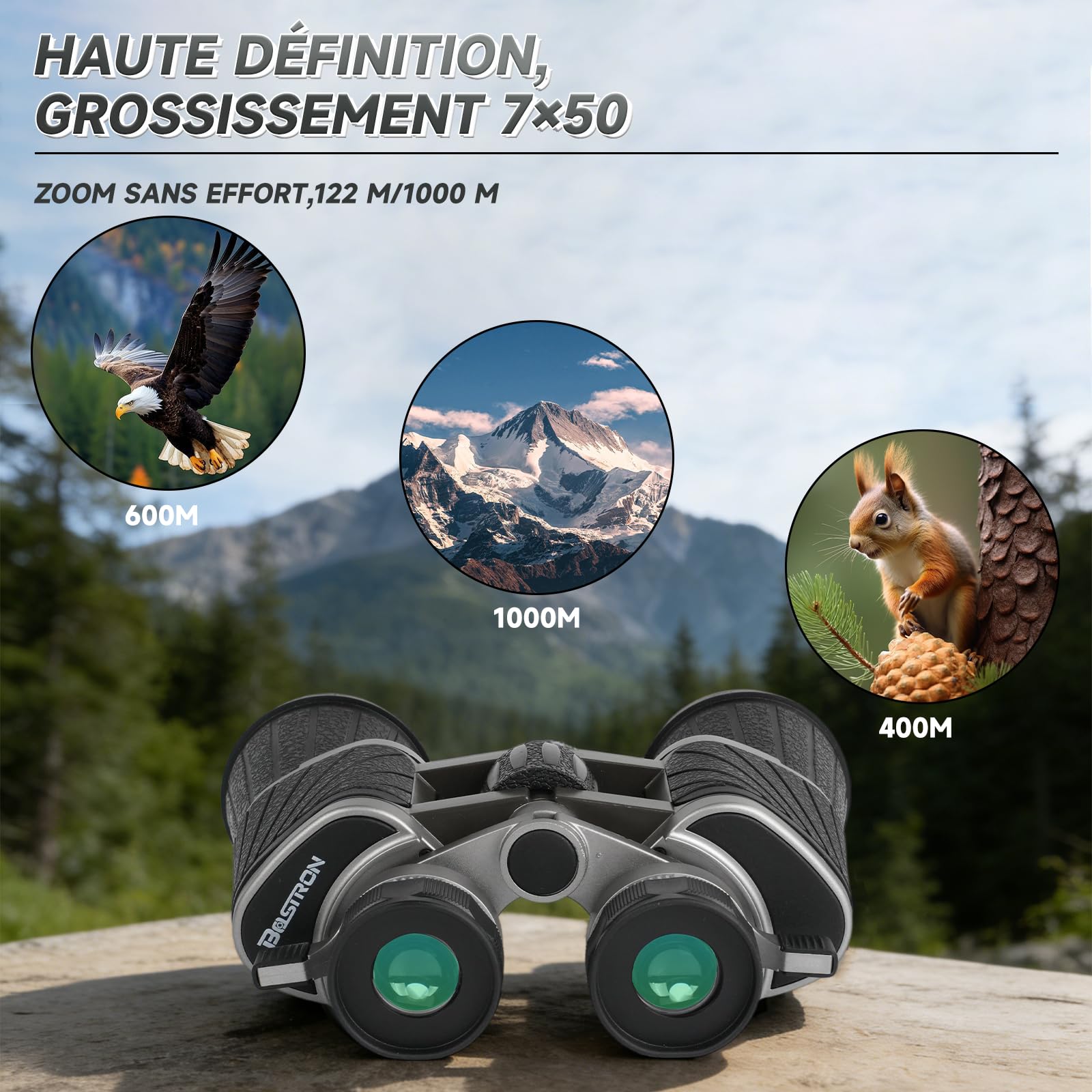 7 x 50 Jumelles Adultes pour Observation des Oiseaux | Jumelles Portables Haute avec Sac de Transport - Système Optique HD pour Concerts, Chasse et Jeux de Sport