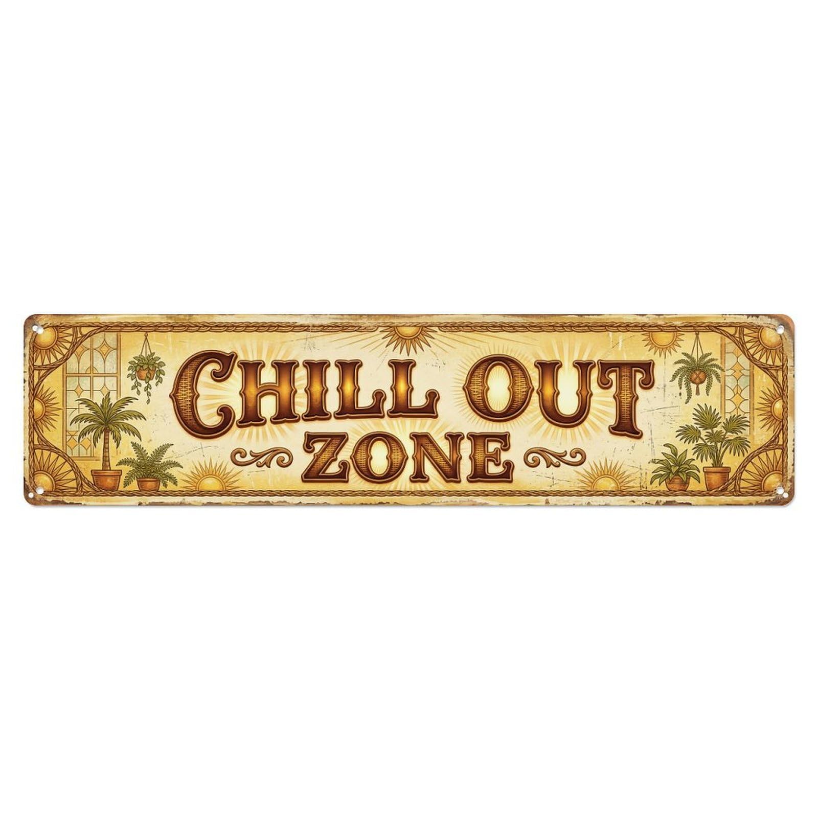 Chill Out Zone Rustic Solarium 3 Metal Tin Skinny Sign Plaque Wall Decor for Cafe, Club Bar, Office, Home Garden Metal Poster 4x16Inch