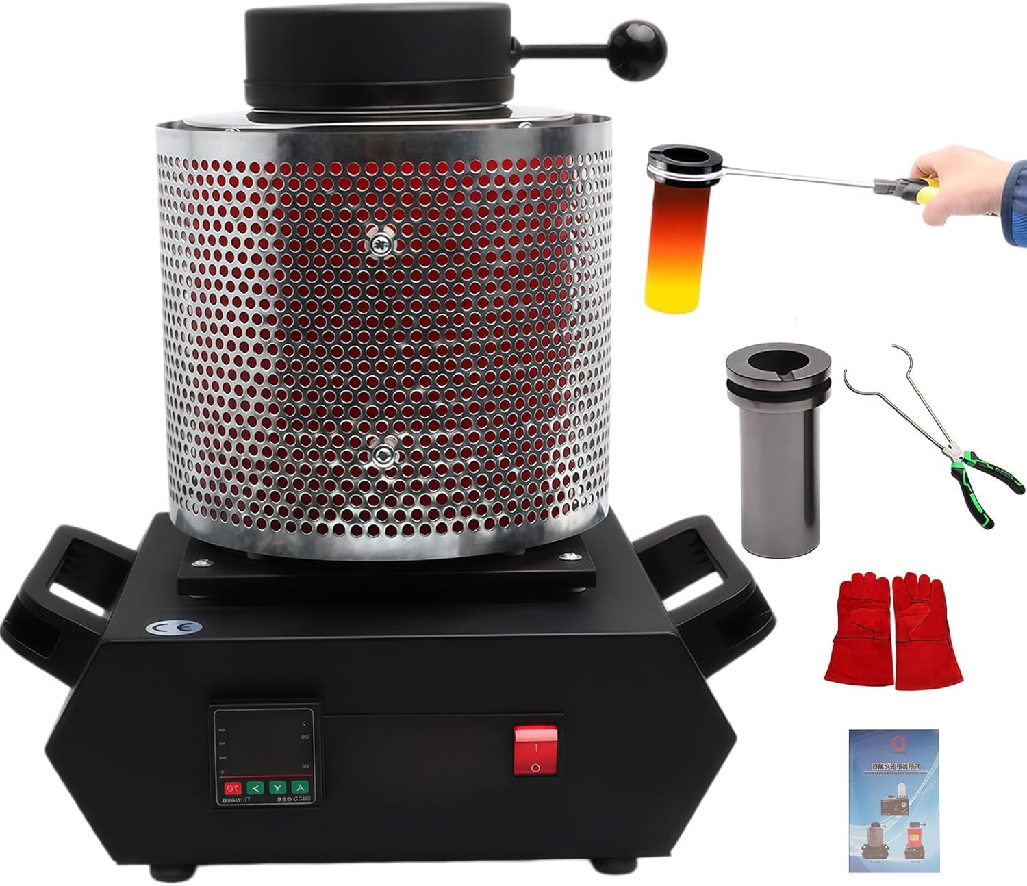 GYKOZY Digital Gold Melting Furnace Kit,Home Melting Casting Tool,with Graphite Crucible Crucible Tongs and Glovess, for Smelting Aluminum Gold Copper Metal Scrap Red-2Kg
