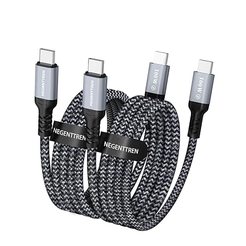 Miniatura 13 de Cable USB C a C 2 en 1 de 100 W (6 pies, paquete de 2), cable de carga rápida 5A tipo A a C, cable de carga USB C trenzado de nailon para iPhone 16