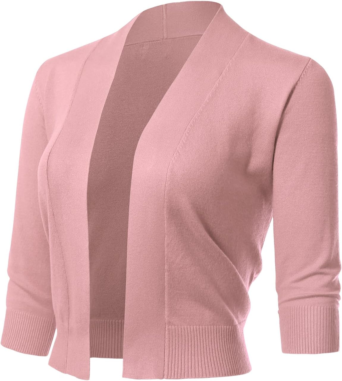 Allsense Women's 3/4 Sleeve Open Front Knit Cropped Bolero Cardigan Shrug Sweaters