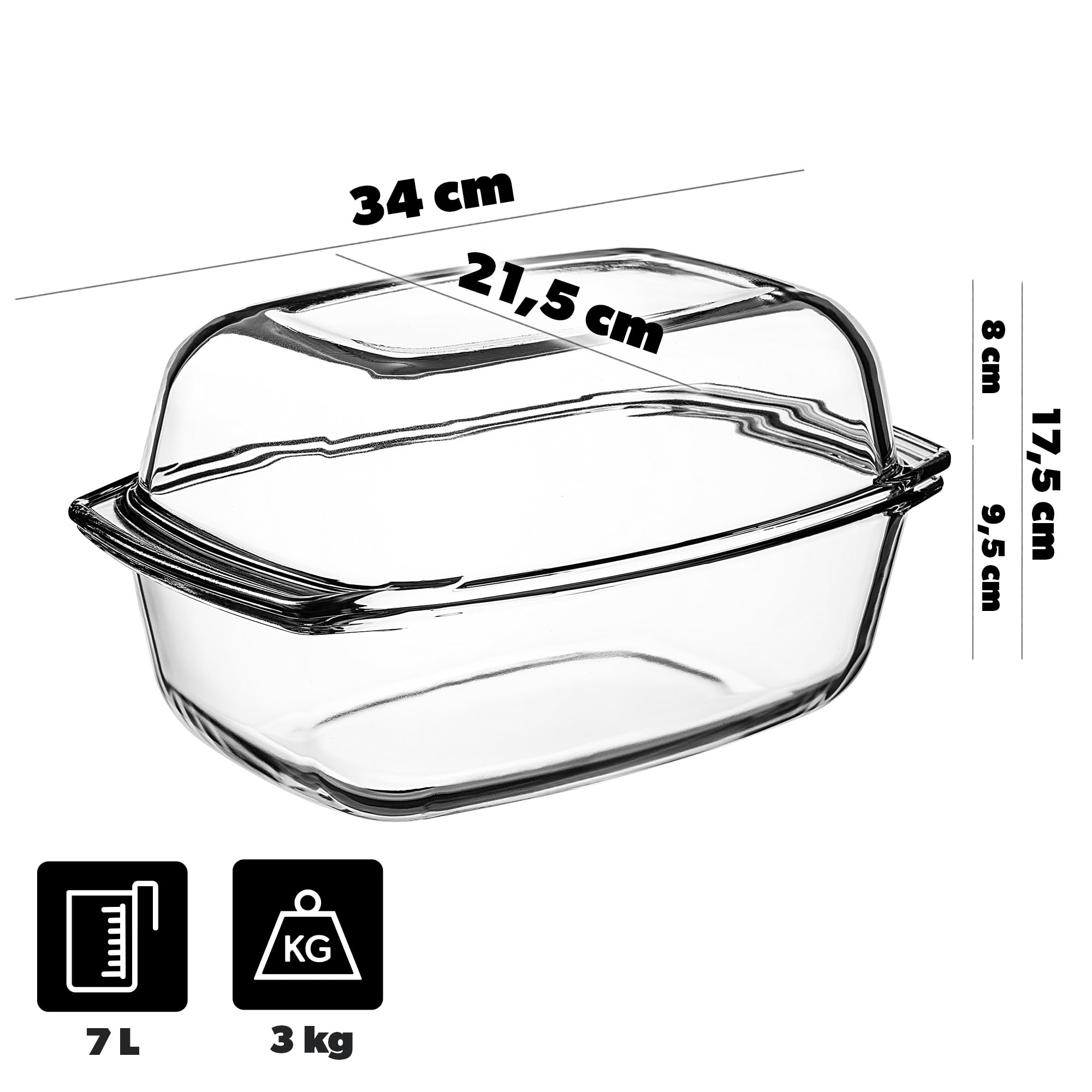 KADAX Bacella Trasparente Vetro Resistente al Calore, Contenitore ignifugo per Lasagne, stufato di Verdure, torrefazione in Vetro per arrostire, Forno (Rettangolare, 7L)