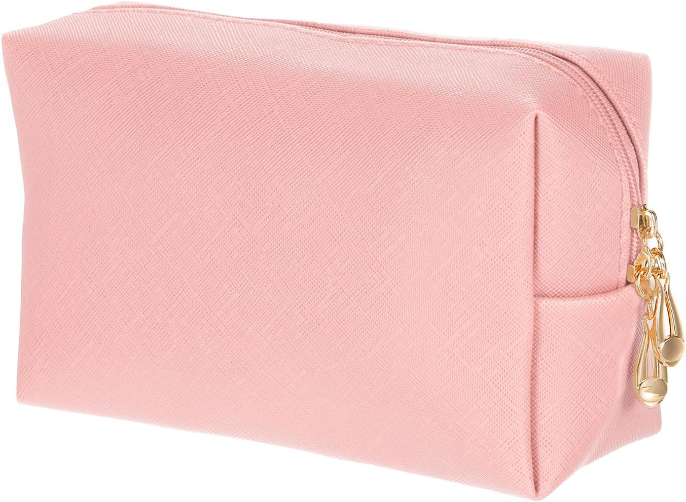 uxcell PU Leather Square Makeup Bag, Waterproof Cosmetic Organizer Bag Zipper Pouch Travel Toiletry Bag for Women for Makeup Brush Holder (Light Pink, Small)