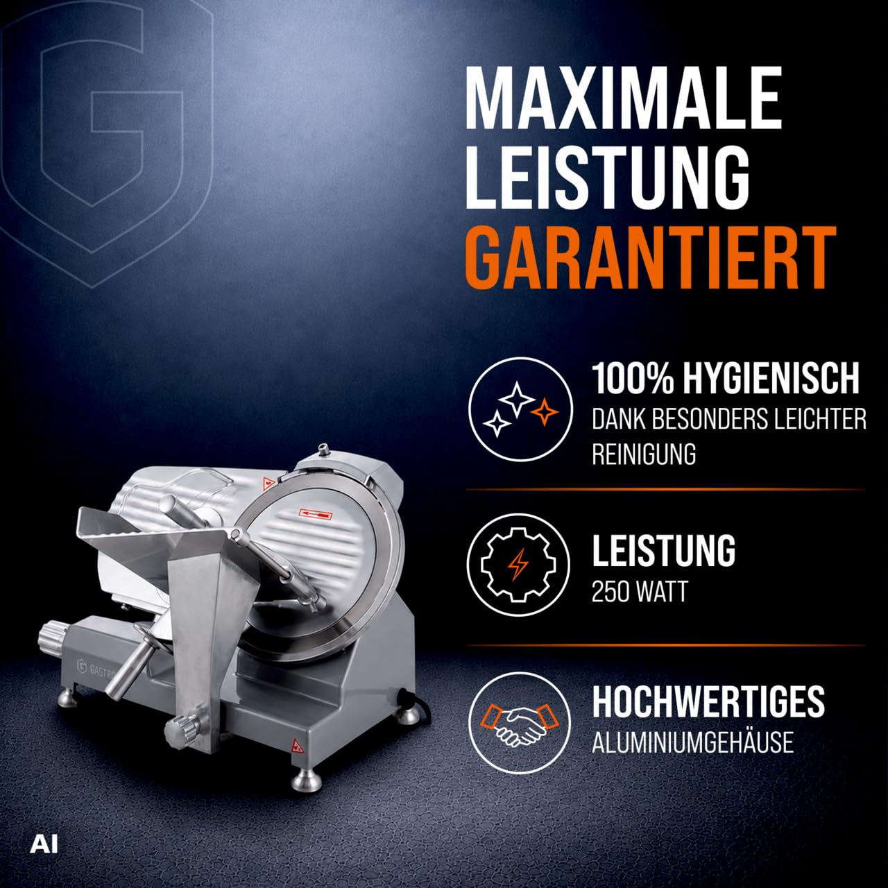 GastroHero Aufschnittmaschine 300 mm, einstellbar, Aluminium ASM300