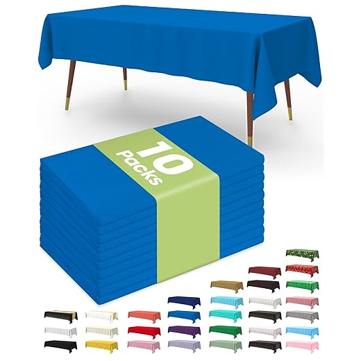 Pureegg Plastic Table Cloth Disposable 10 Pack, 54 x 108 Inch Table Cloths, Patriotic Decorations, Thanksgiving, Veterans Day Tablecloths, Rectangle, Plastic Cover, Leakproof & Sturdy, Blue