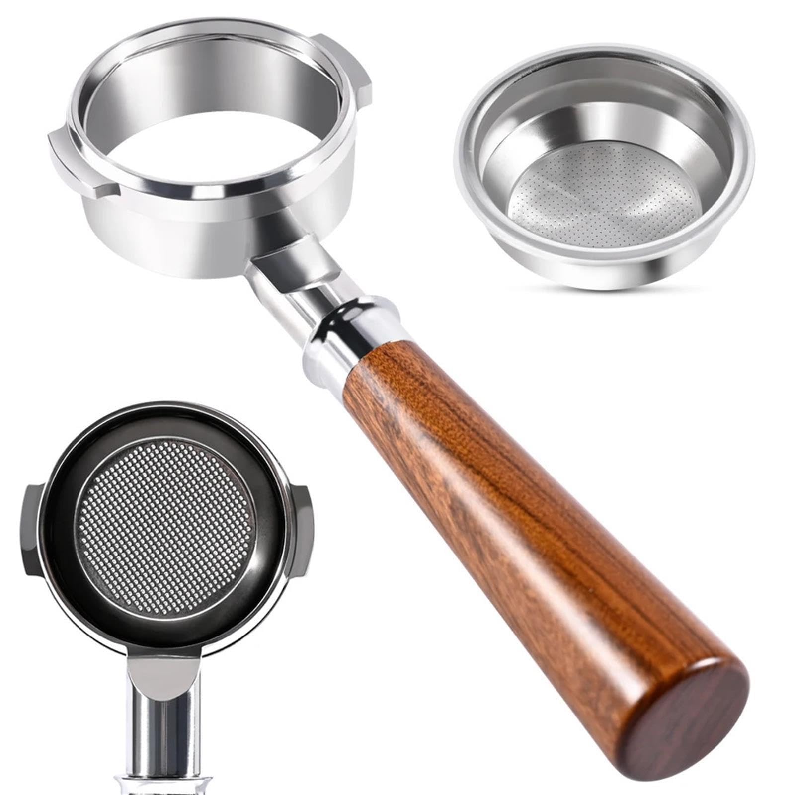 Portafiltro Senza Fondo Da 58 Mm, Compatibile Con Breville, Serie 9 BES920 / 980/990 Cestello Per 2 Tazze In Acciaio Inossidabile Con Manico Per Caffè Nudo Strumenti Per Baristi(Rosewood C)
