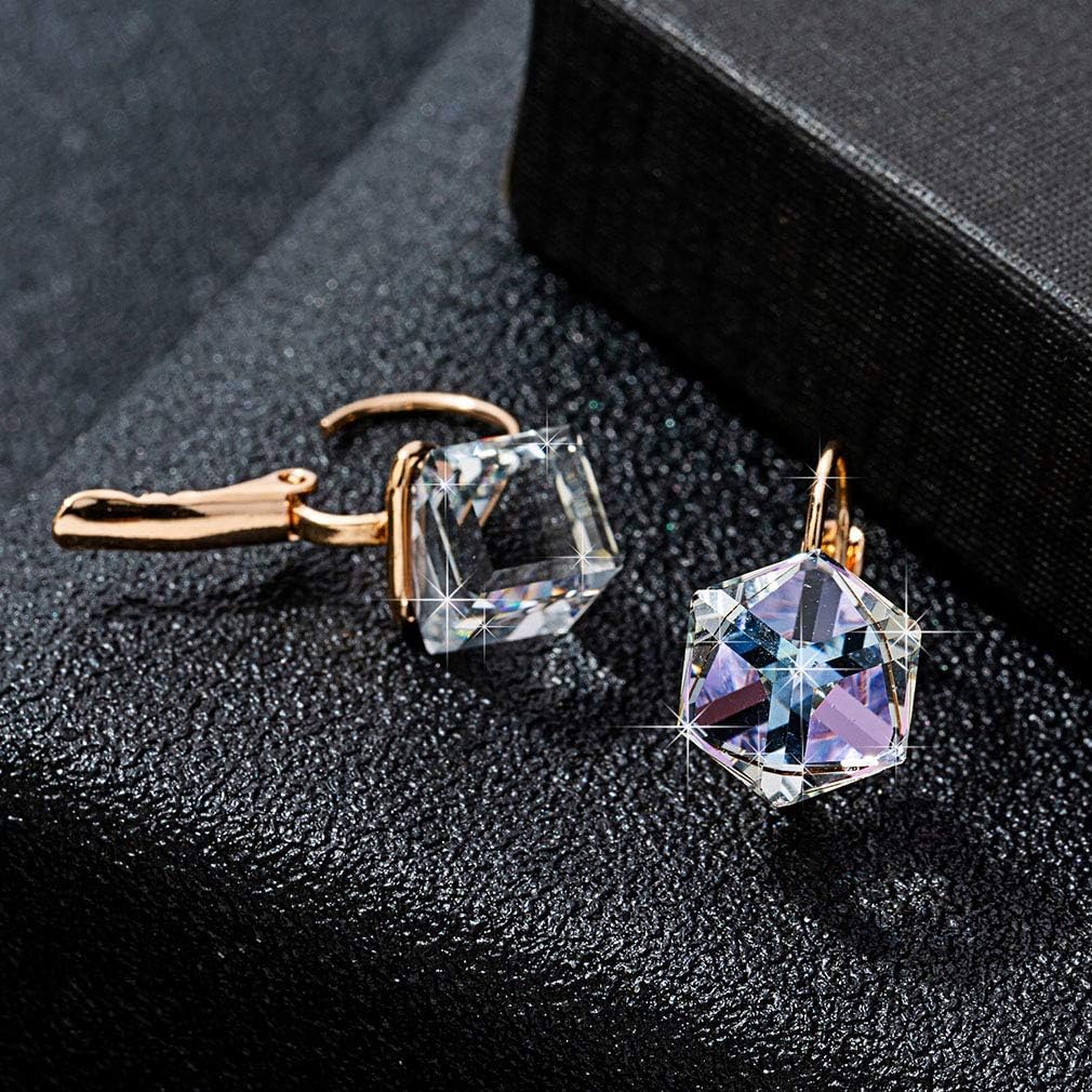 Cube Austrian Crystal Drop Leverback Earrings for Women Fashion 14K Rose Gold Plated Hypoallergenic Jewelry - Image 3