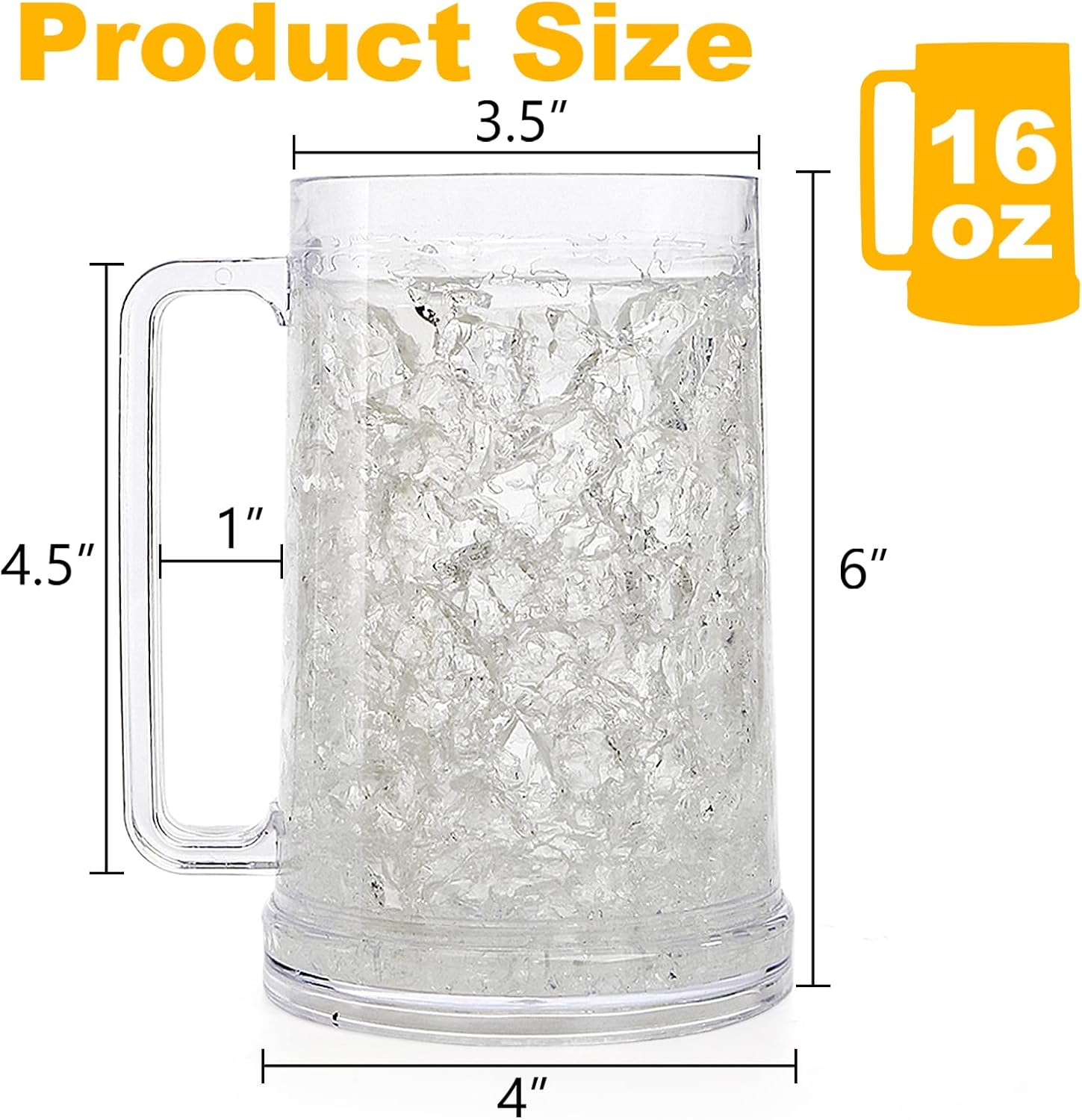 Fasmov Freezer Beer Mugs, 4 Pack Clear Double Wall Gel Frosty Ice Mugs with Gel, Plastic Beer Mugs with Handles for Freezer, Parties and Gifts, 16oz - Image 2