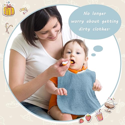 Miniatura 6 de Foaincore Baberos de rizo de algodón absorbente para niños pequeños, 3 piezas, cobertura completa, baberos para niños pequeños