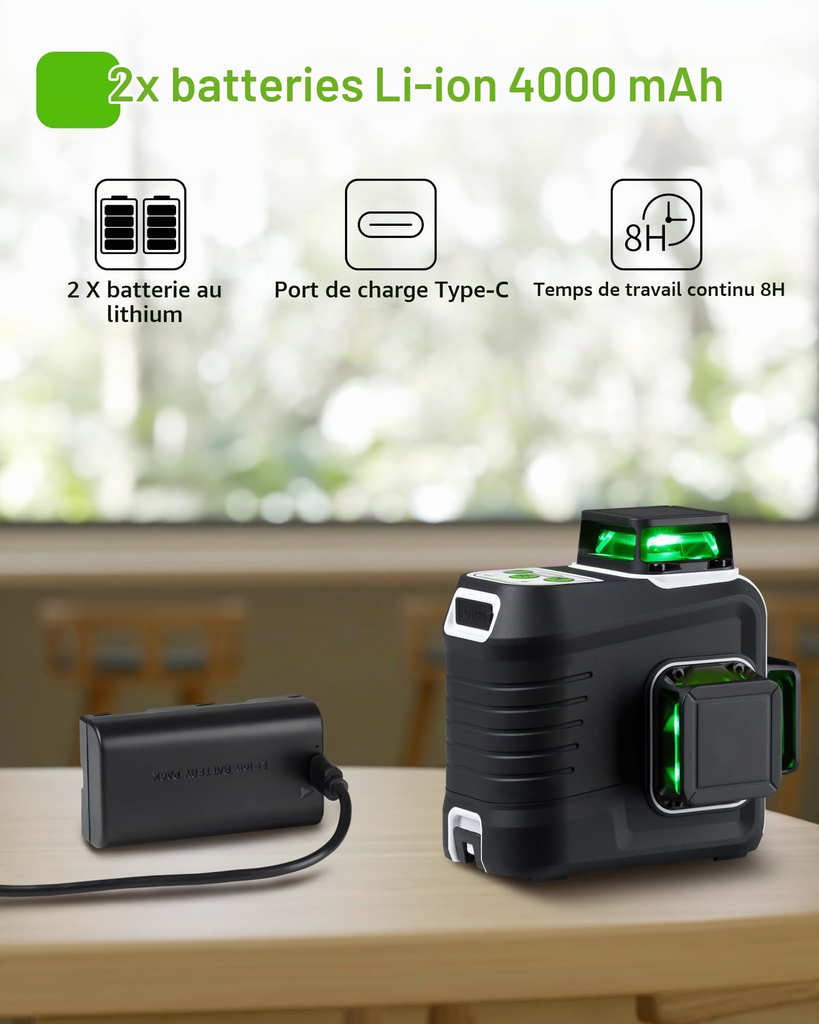 Firecore Niveau Laser 360 Autonivelant ​​avec Trépied 150cm,Niveau Laser Vert 12 lignes avec 2 Batteries lithium-ion et en charge USB, lazer niveaux bricolage avec Télécommande et étui de transport