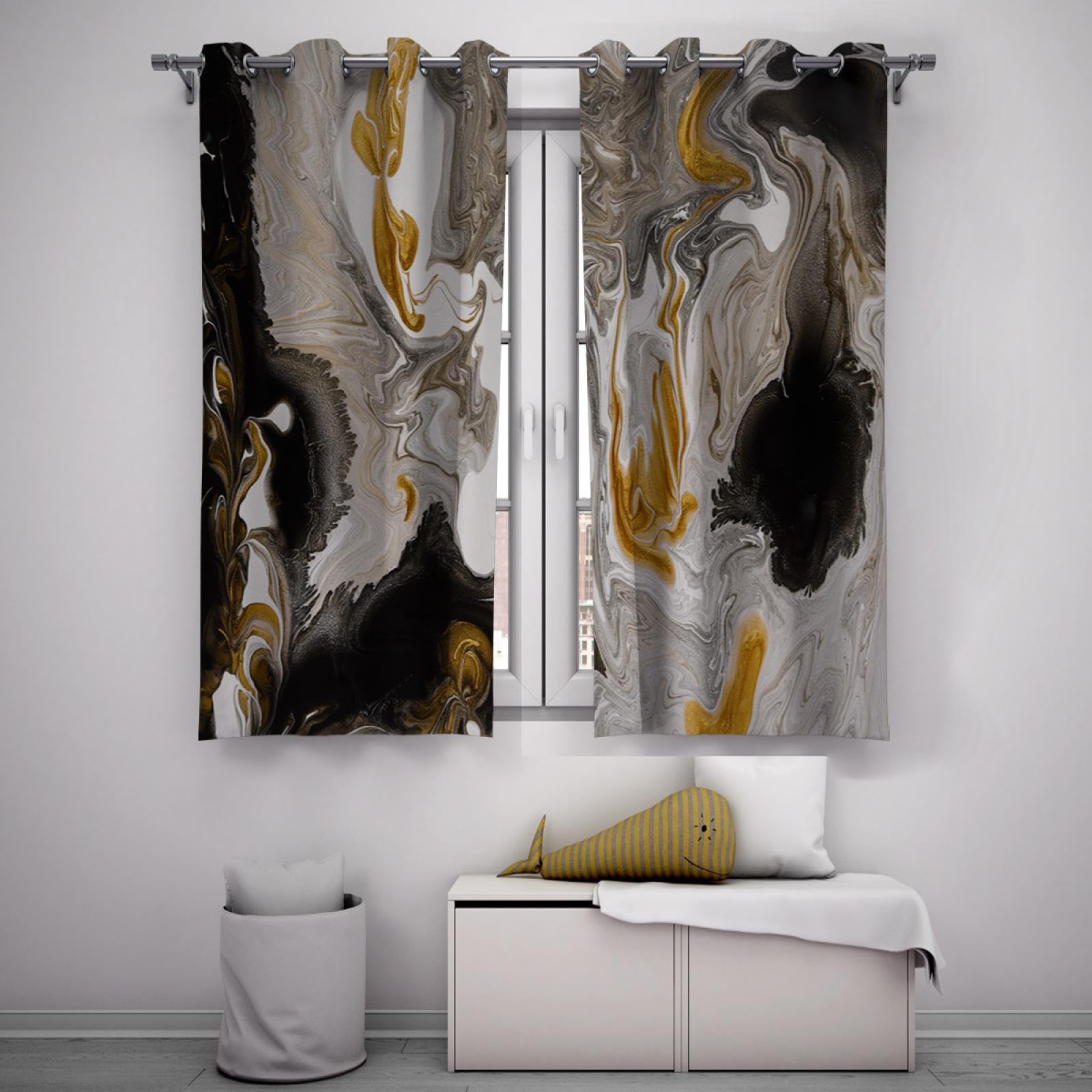 Luksusowe szare złote zasłony zaciemniające z nadrukiem marmuru w stylu nordyckim zasłony zaciemniające do sypialni zestaw 2 paneli 140 x 250 cm