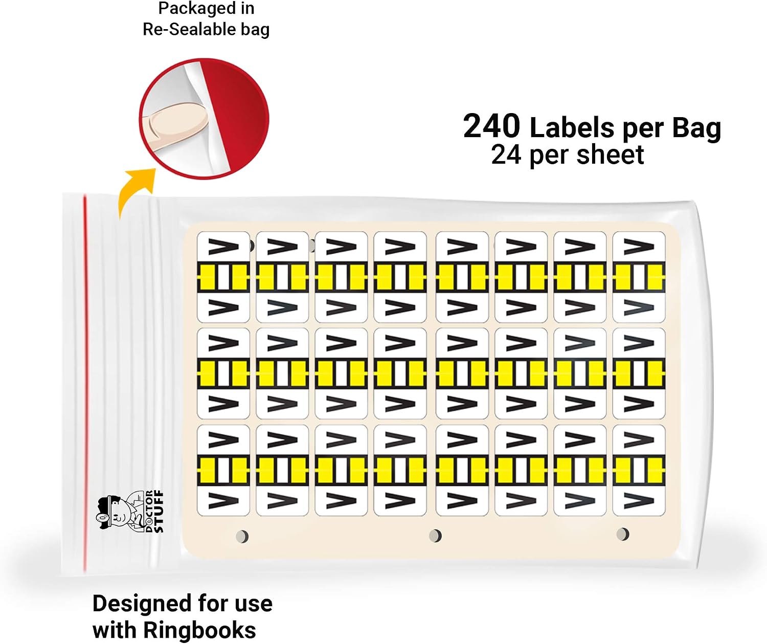 Doctor Stuff - File Folder Labels, Alphabet Letter V, Ringbook Sheets, Jeter 5800 - JTAM Series Compatible Alpha Stickers, Yellow, 15/16" x 1-5/8", 240 Labels