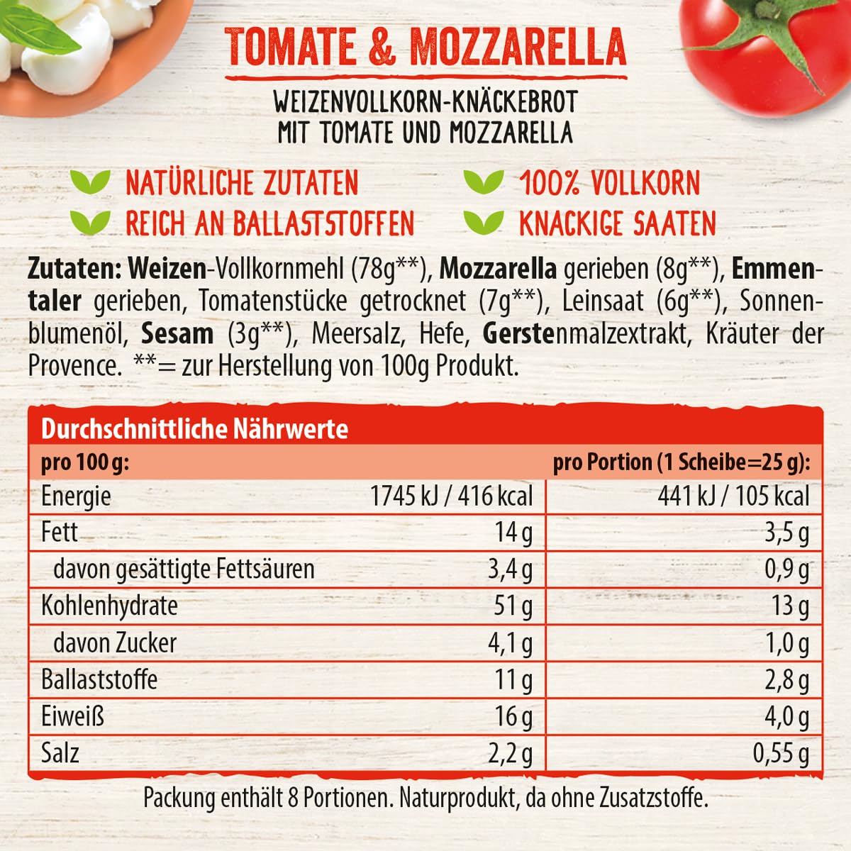Dr. Karg’s Knäckebrot Tomate-Mozarella 10 x 200g - Vollkorn, vegetarisch, ballaststoffreich