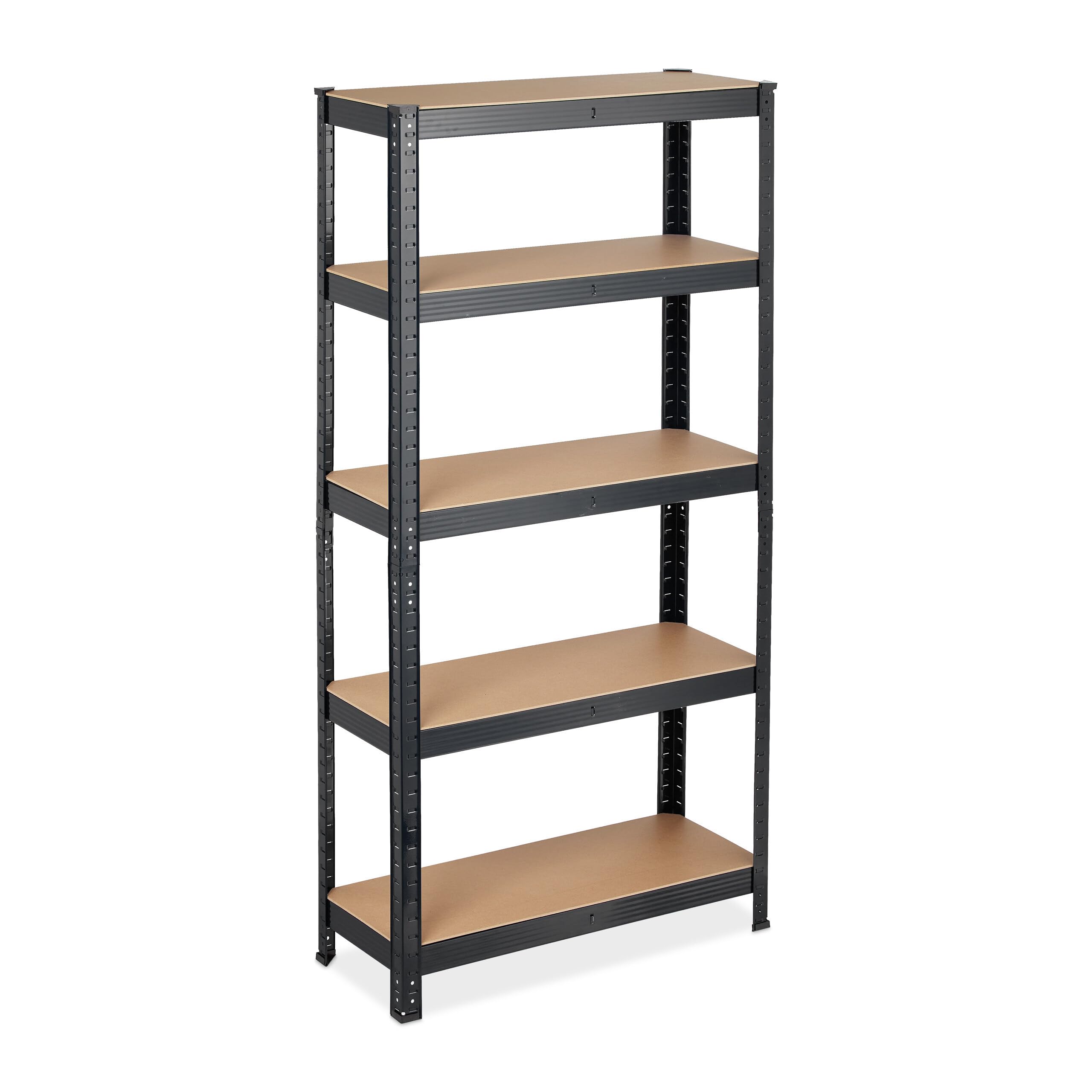 Relaxdays Black, Light Brown 2 X Heavy Duty Shelving Unit, Max. Load 875 Kg, 150X75x30cm, 5 Shelves, Push-In, Garage Storage, Steel, Black
