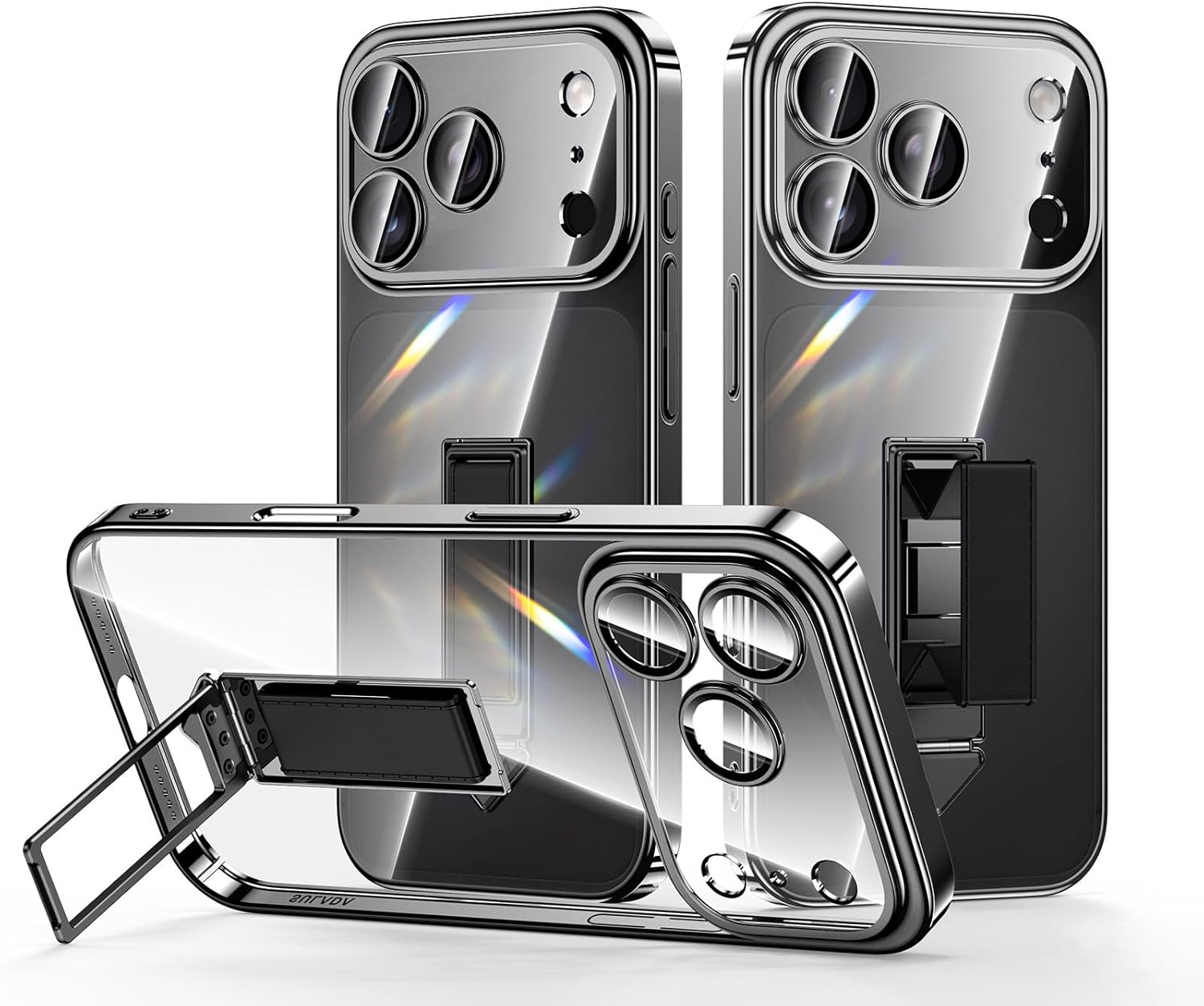 Slim Case for iPhone 17/17Pro/17Pro Max, Electroplated Clear Wristband Kickstand Case, with All-Inclusive Lens Protection Cover(Black,17 Pro)