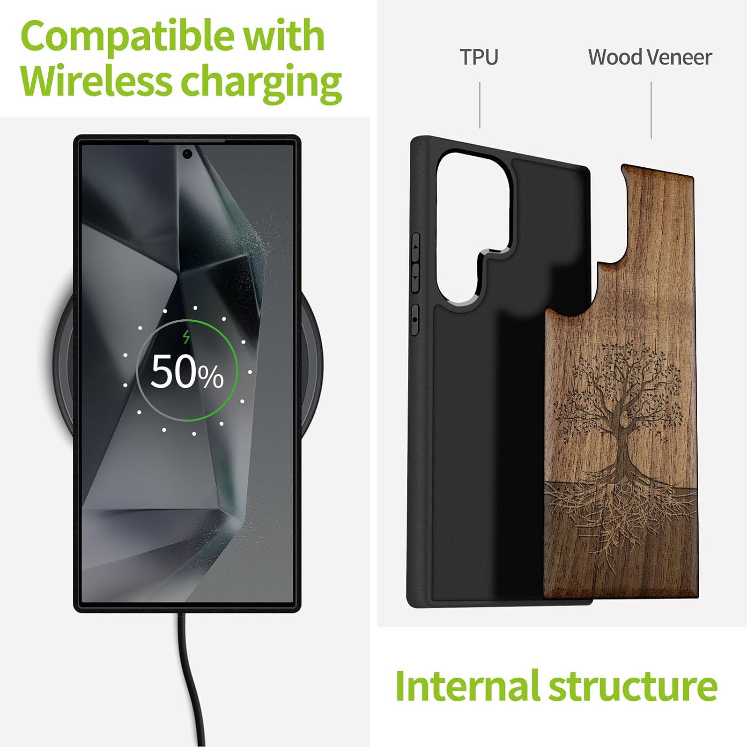 Carveit Wood Case for Galaxy S25 Ultra Case 2025 [Natural Wood & Black Soft TPU] Shockproof Protective Cover Unique Wooden Design Compatible with Samsung S25 Ultra (The Yin Yang Tree-Walnut)
