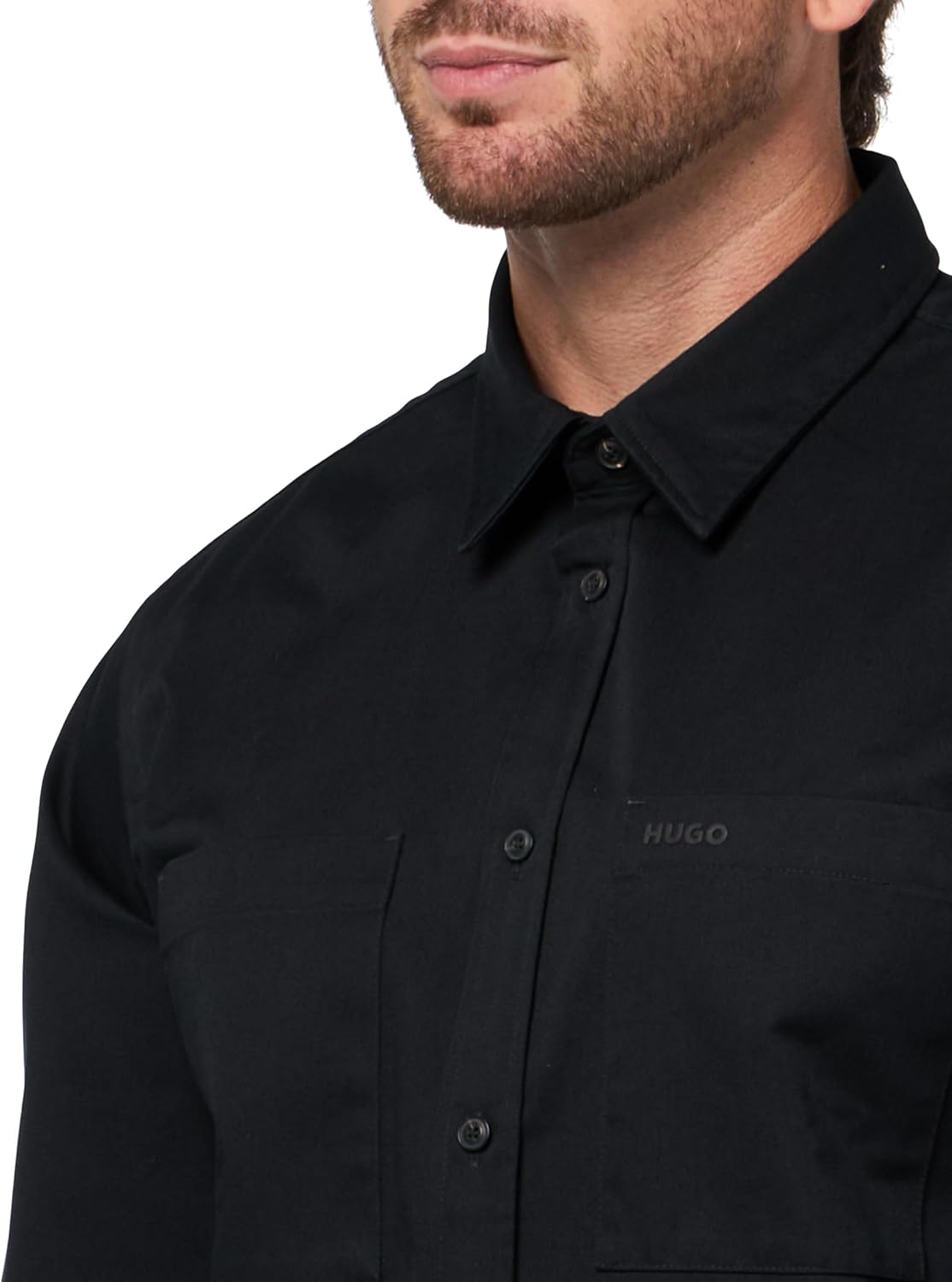Hugo Mens Cotton Twill Woven Logo Button Down Shirt - Image 3