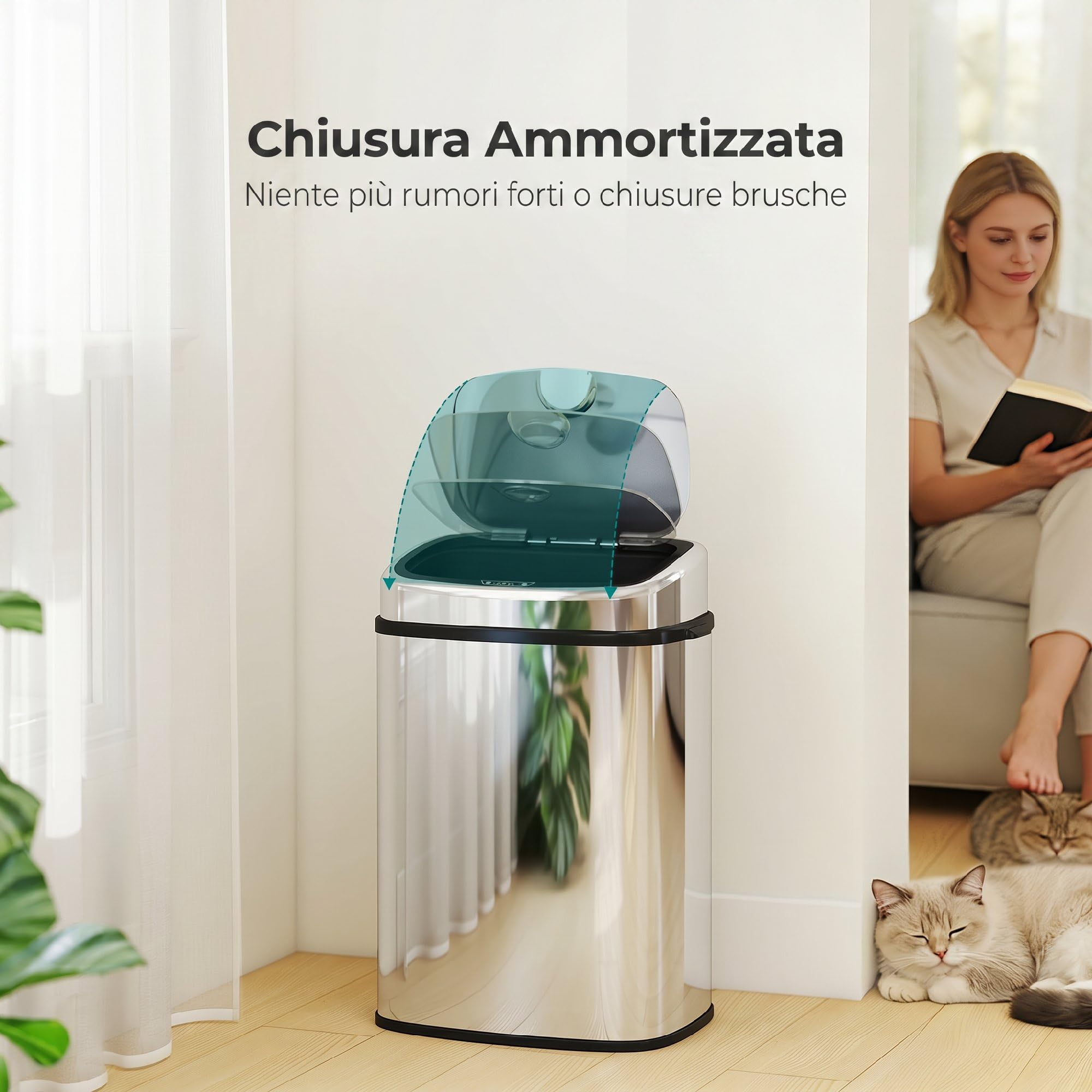 HOMCOM Pattumiera con Sensore a Infrarossi da 50L Acciaio Inox Argento | Cestino Automatico, 2 Modalità di Apertura, Superficie Anti-Impronte