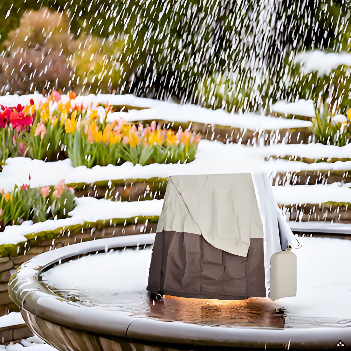 FUZHUI Fountain Cover - 68x48 Inches, Garden Statue Cover, Durably 210D Silver Coated Oxford Cloth, Waterproof and Windproof Outdoor Statue Protective Cover with Foldable Design and Drawstring