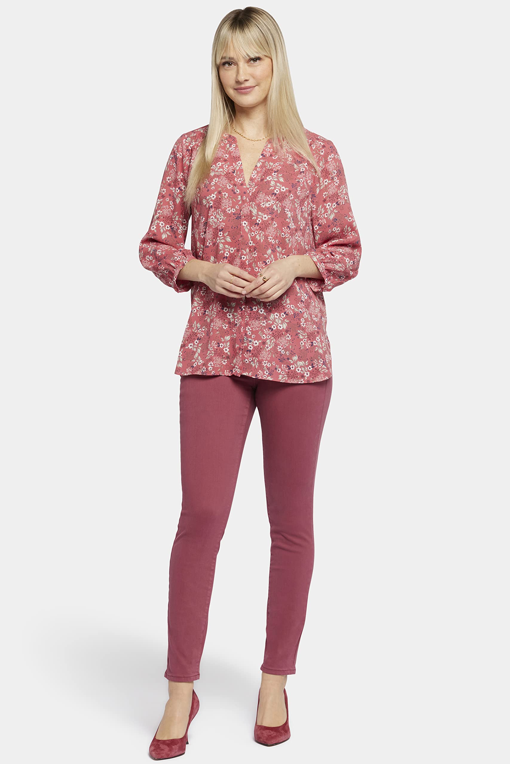 NYDJ Damen Pintuck Blouse 3/4 Sleeve Hemd