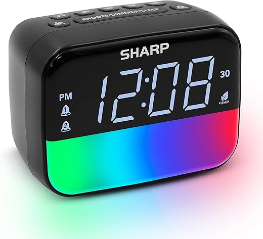 Sharp Multi-Color Bluetooth Alarm Clock with Sleep Sounds, RGB Night Light, Dual Alarms, LED Display with Dimmer, Snooze & Sleep Timer, Bedside Clock with Speaker