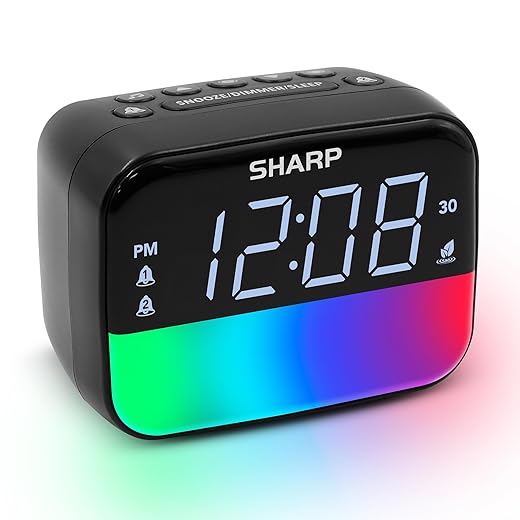 Sharp Multi Color Bluetooth Alarm Clock with Sleep Sounds, RGB Night Light, Dual Alarms, LED review