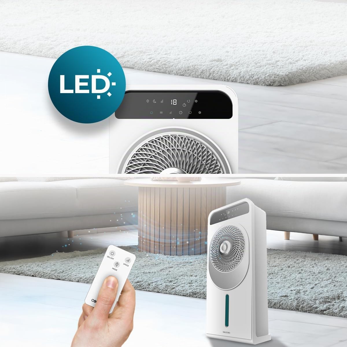 Cecotec - Verdunstungskühler mit EnergySilence 5000 Cool Wave Fernsteuerung 28W, DC Motor, 5L Tank, LED Display, Touch Control, 12 Geschwindigkeiten, 9h Timer, 360º Oszillation
