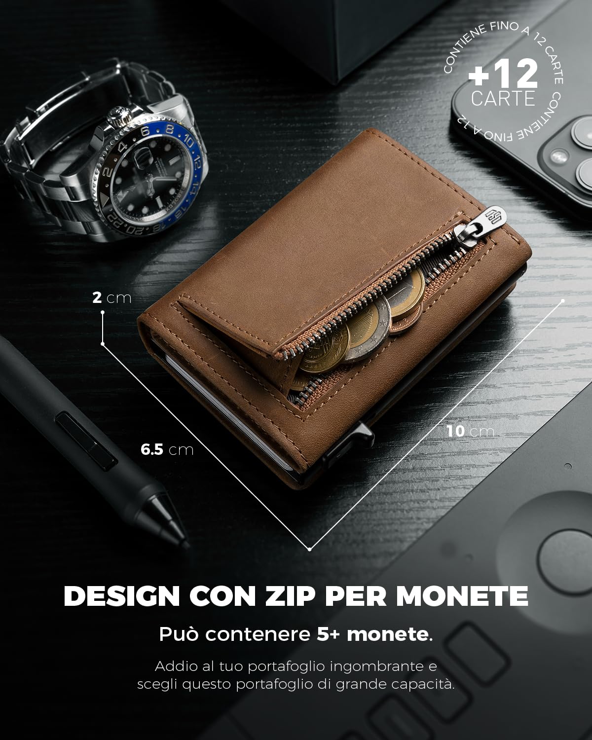 DODENSHA MagSnap moero portafoglio I portafoglio uomo piccolo I porta carte di credito uomo 10+ Karten I portatessere uomo tascabile I Protezione RFID I 12.5x10x3.5 centimeters