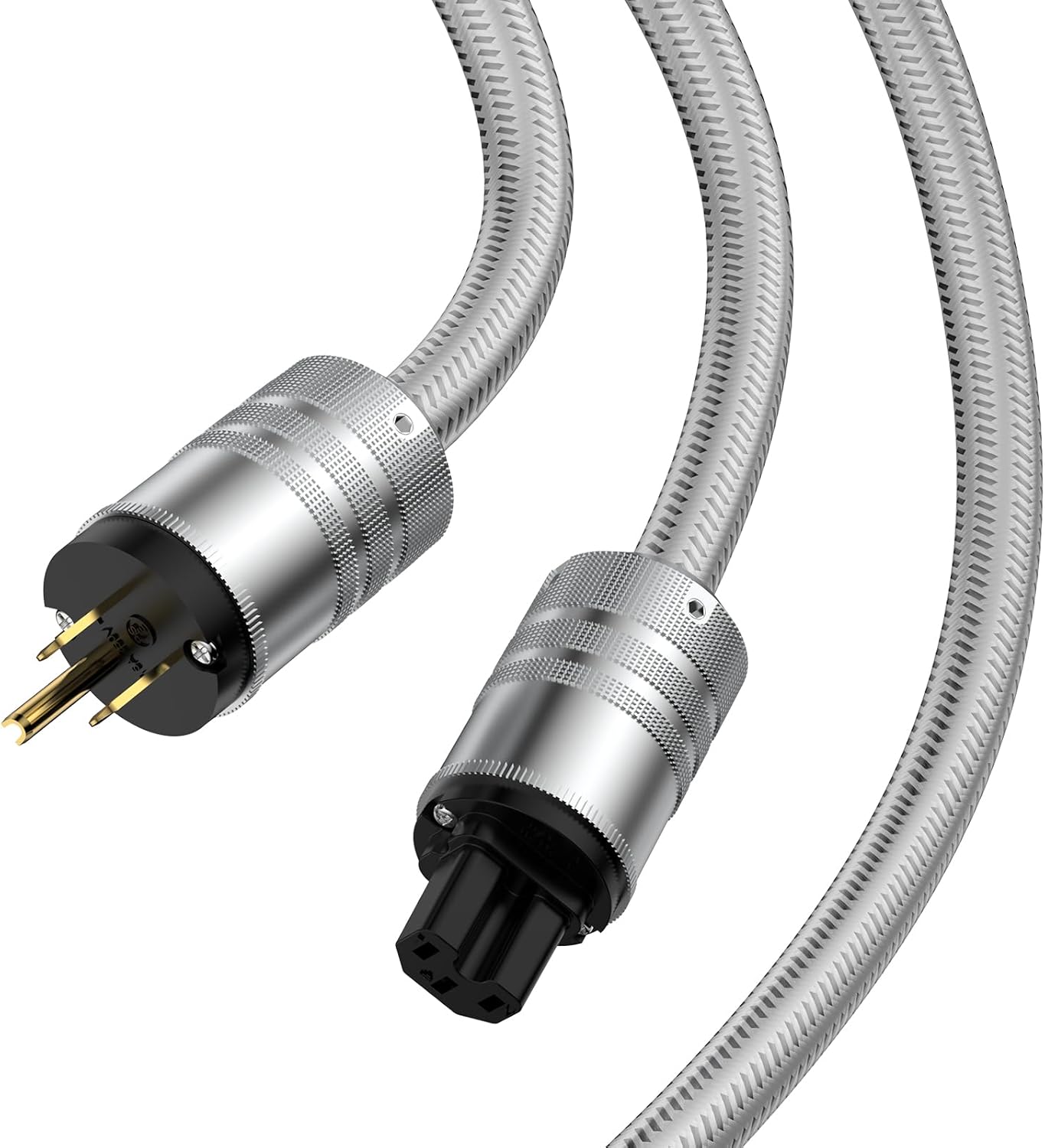 Tertullus Audiophile Power Cable, HiFi Power Cord AC Main Supply Cable, with US C15 IEC Plug Connector (Silver, 1m/3.3ft)