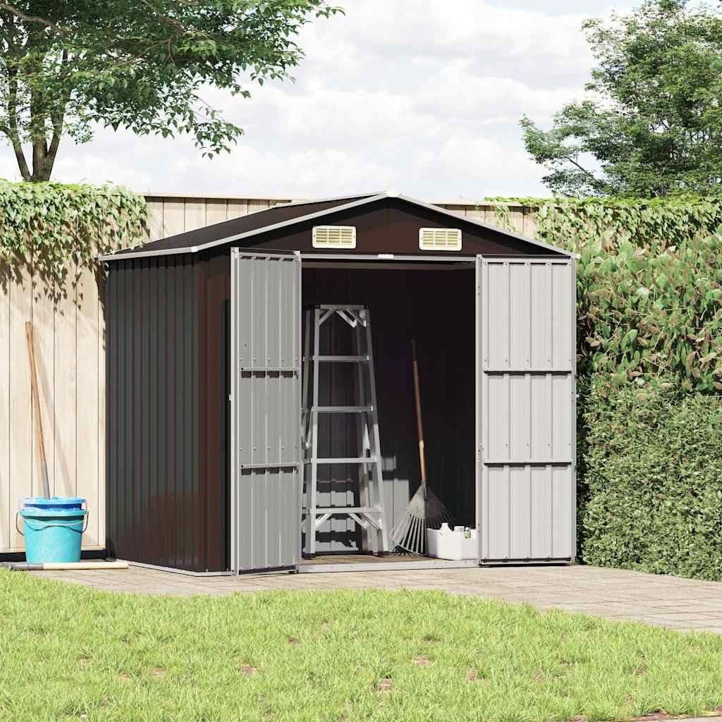 Abri de jardin 205x129x183 cm Acier galvanisé Marron avec portes doubles